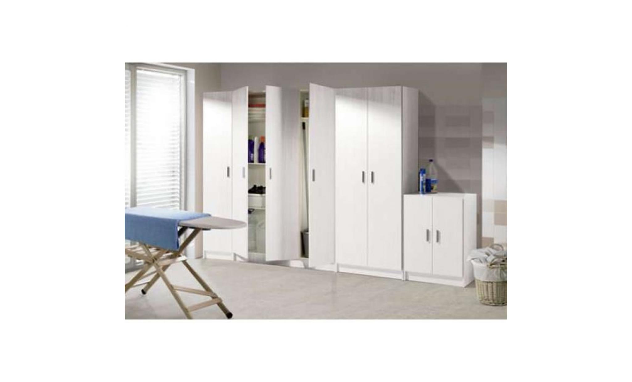 armoire rangement nettoyage 2 portes en mélamine coloris blanc   dim :h180 x l73 x p37 cm pas cher