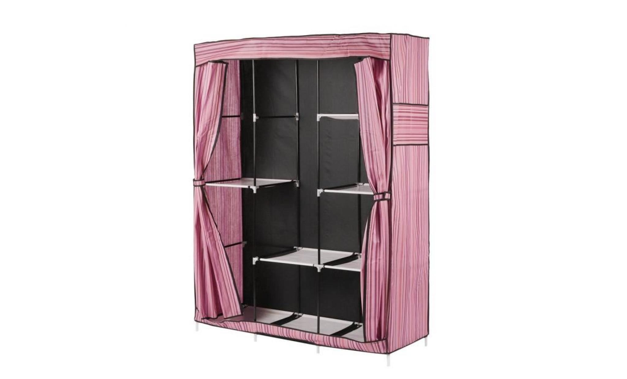 armoire rangement vêtements avec housse en tissu non tissé double portes rose