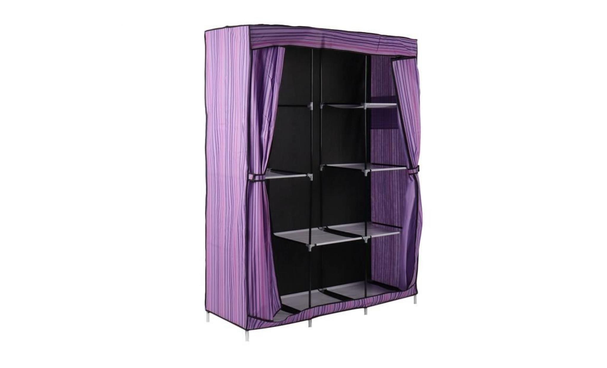 armoire rangement vêtements chaussures avec housse en tissu non tissé double portes 8 seau violet