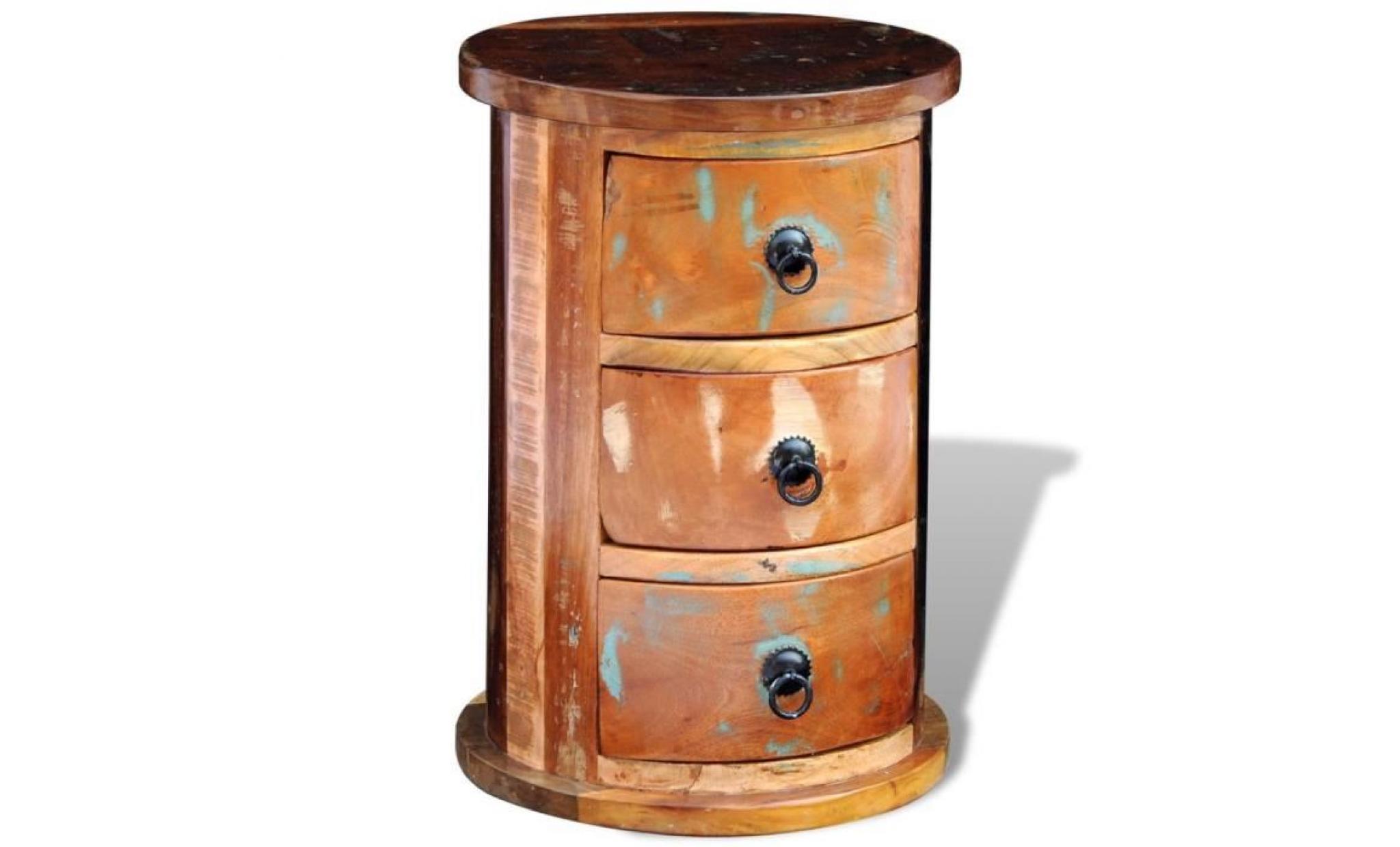 armoire ronde en bois solide recyclé avec 3 tiroirs