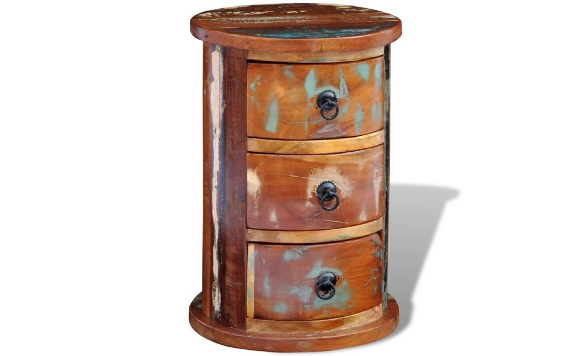 armoire ronde en bois solide recyclé avec 3 tiroirs pas cher
