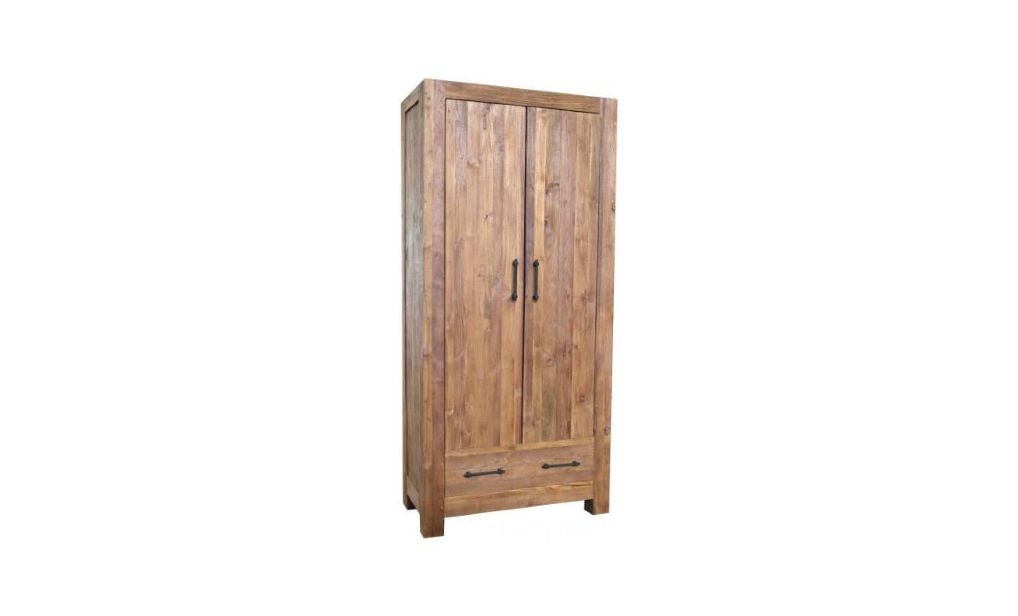 armoire rustique 210 cm à 2 portes et 1 tiroir en bois de teck massif coloris naturel p 46466 co c ville chêne