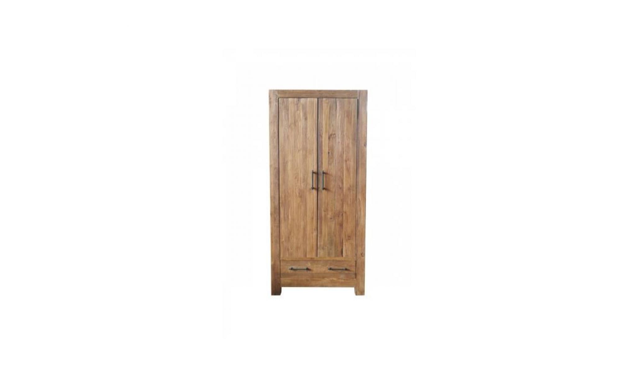 armoire rustique 210 cm à 2 portes et 1 tiroir en bois de teck massif coloris naturel p 46466 co c ville chêne pas cher