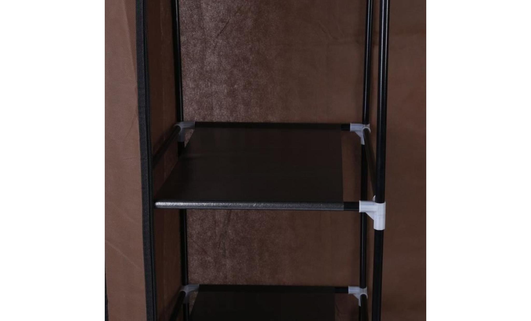 armoire stockage organisateur de vêtement grande capacité avec penderie rayonnage   brun chambre déco pas cher