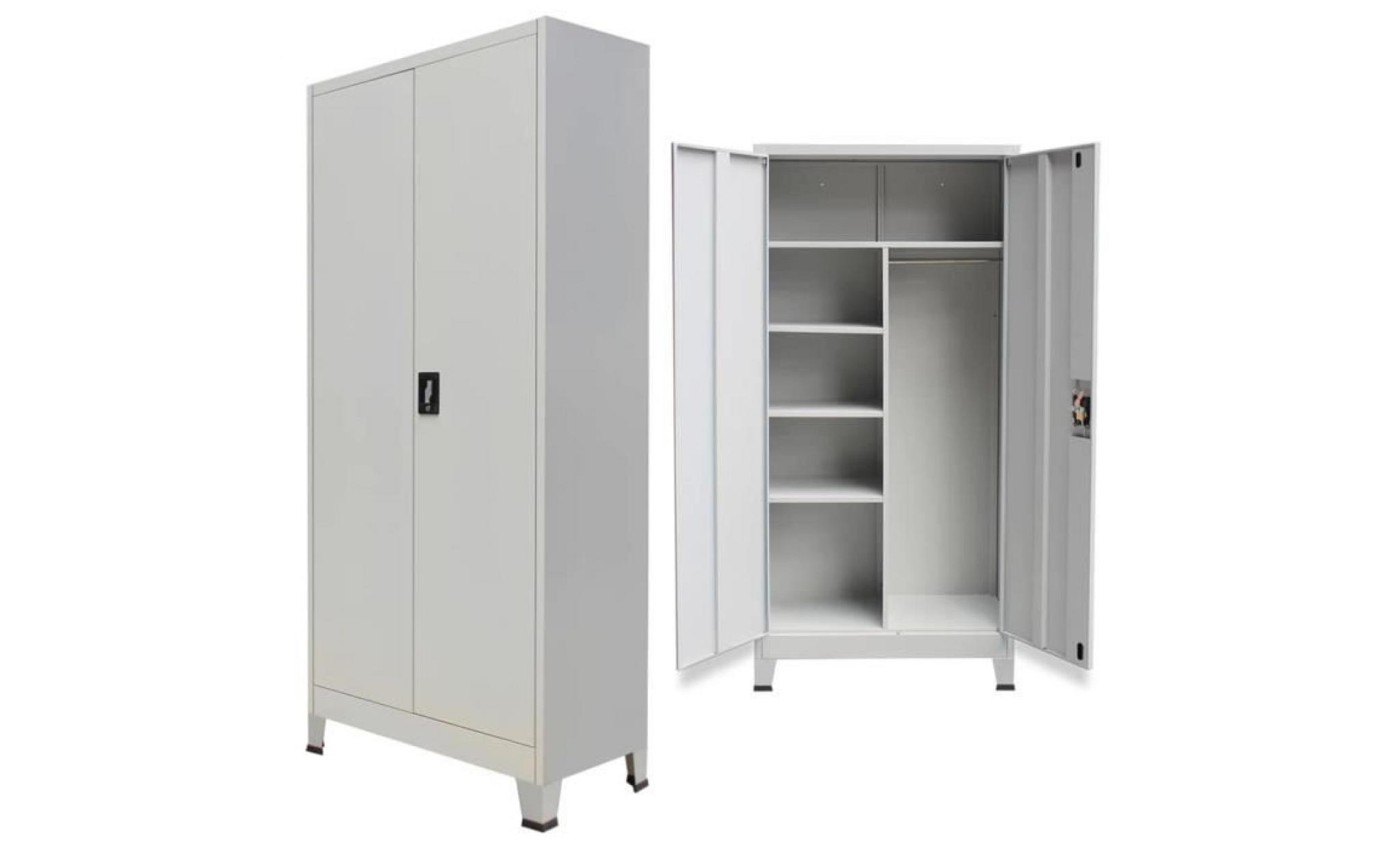 armoire verrouillable classeur à tiroirs avec 2 portes acier 90 x 40 x 180 cm gris