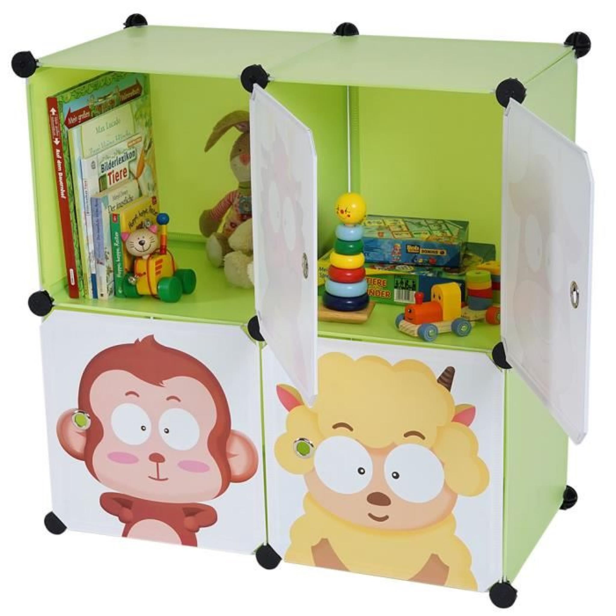 Armoire verte de rangement pour enfants à 4 boîtes, 75 x 75 x 37 cm