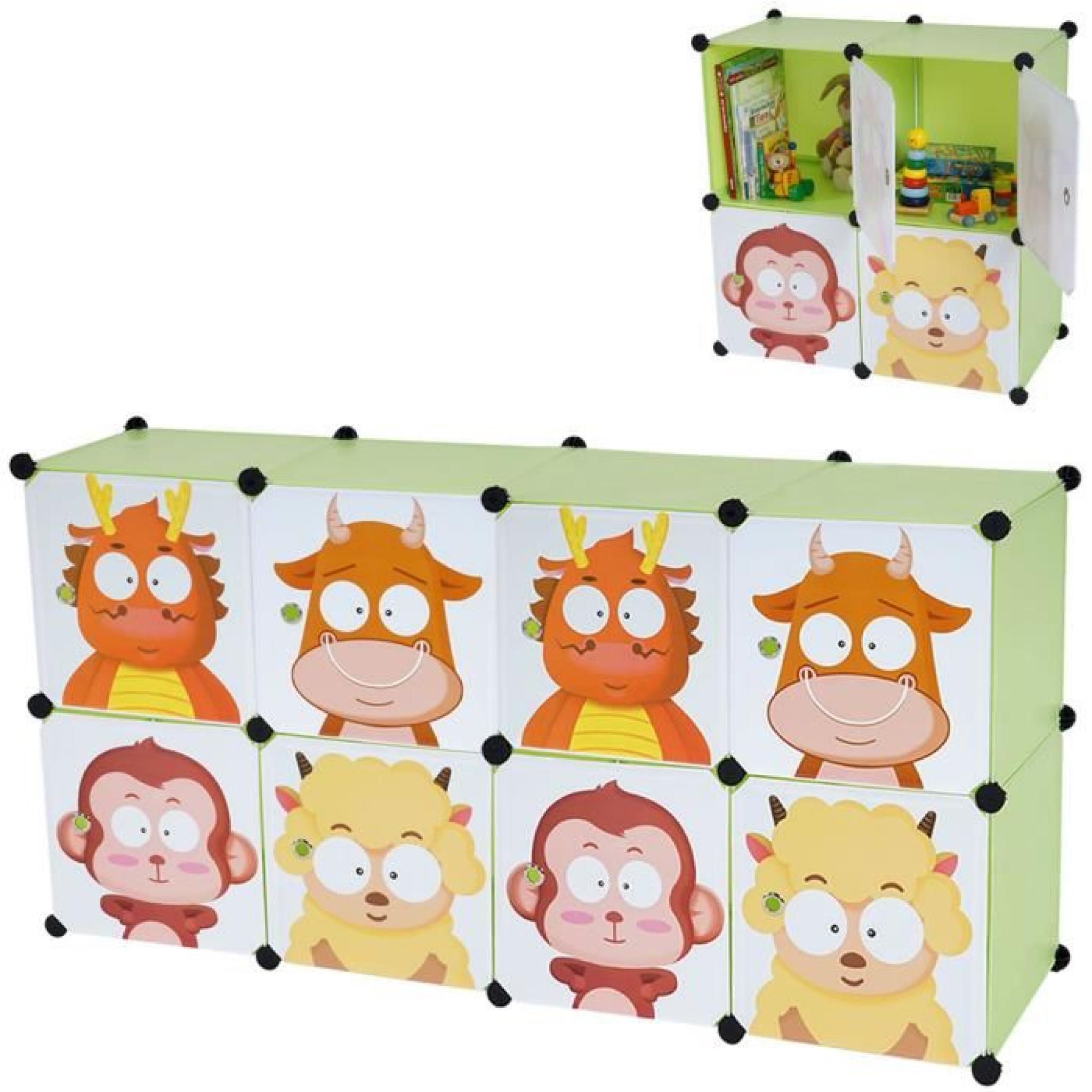 Armoire verte de rangement pour enfants à 8 boîtes - Dim boîte : 36 x 36 x 36 cm
