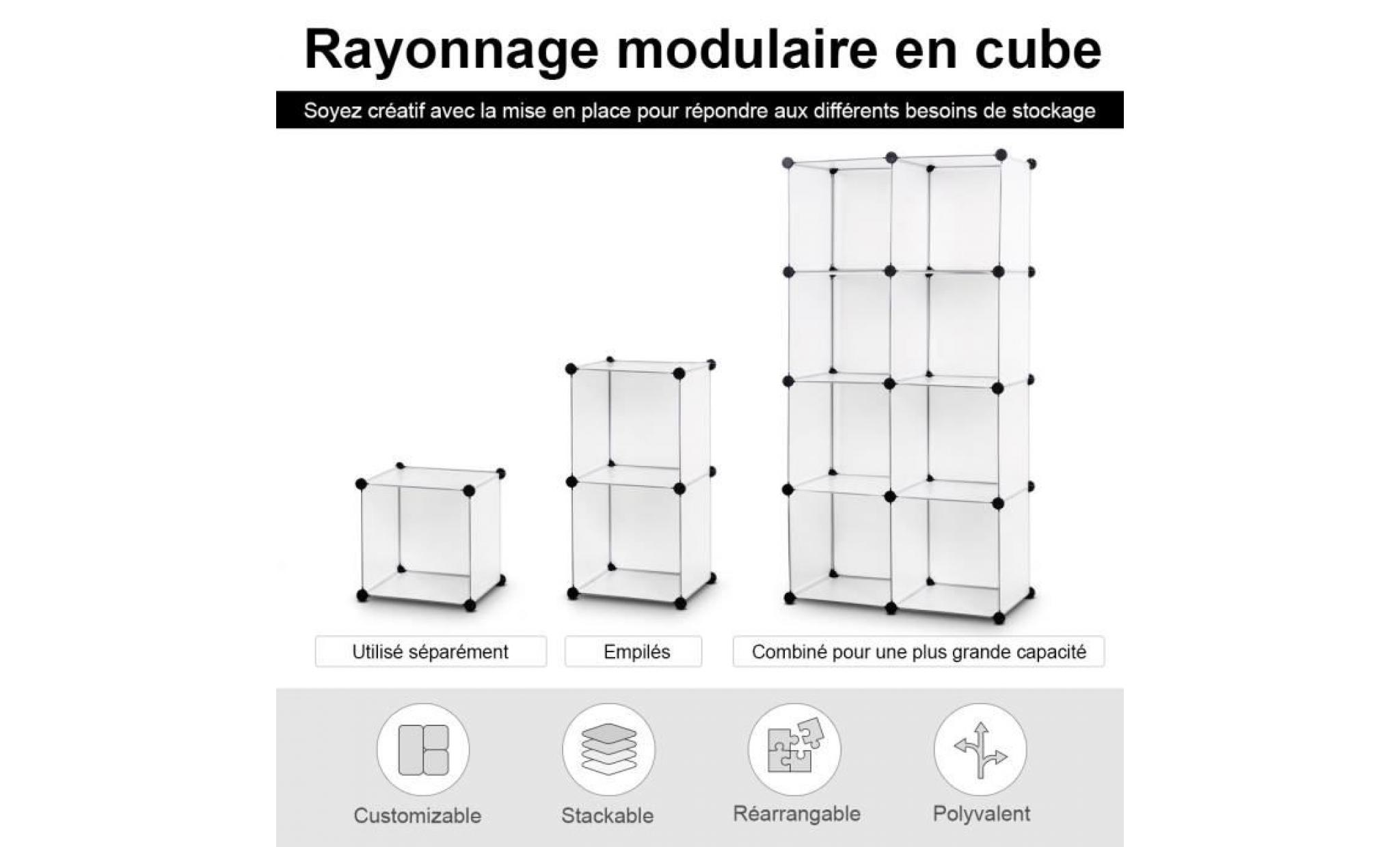 armoires Étagères plastique meuble de rangement modulable 8 cubes armoire bibliothèque etagères plastic cadre en métal pas cher