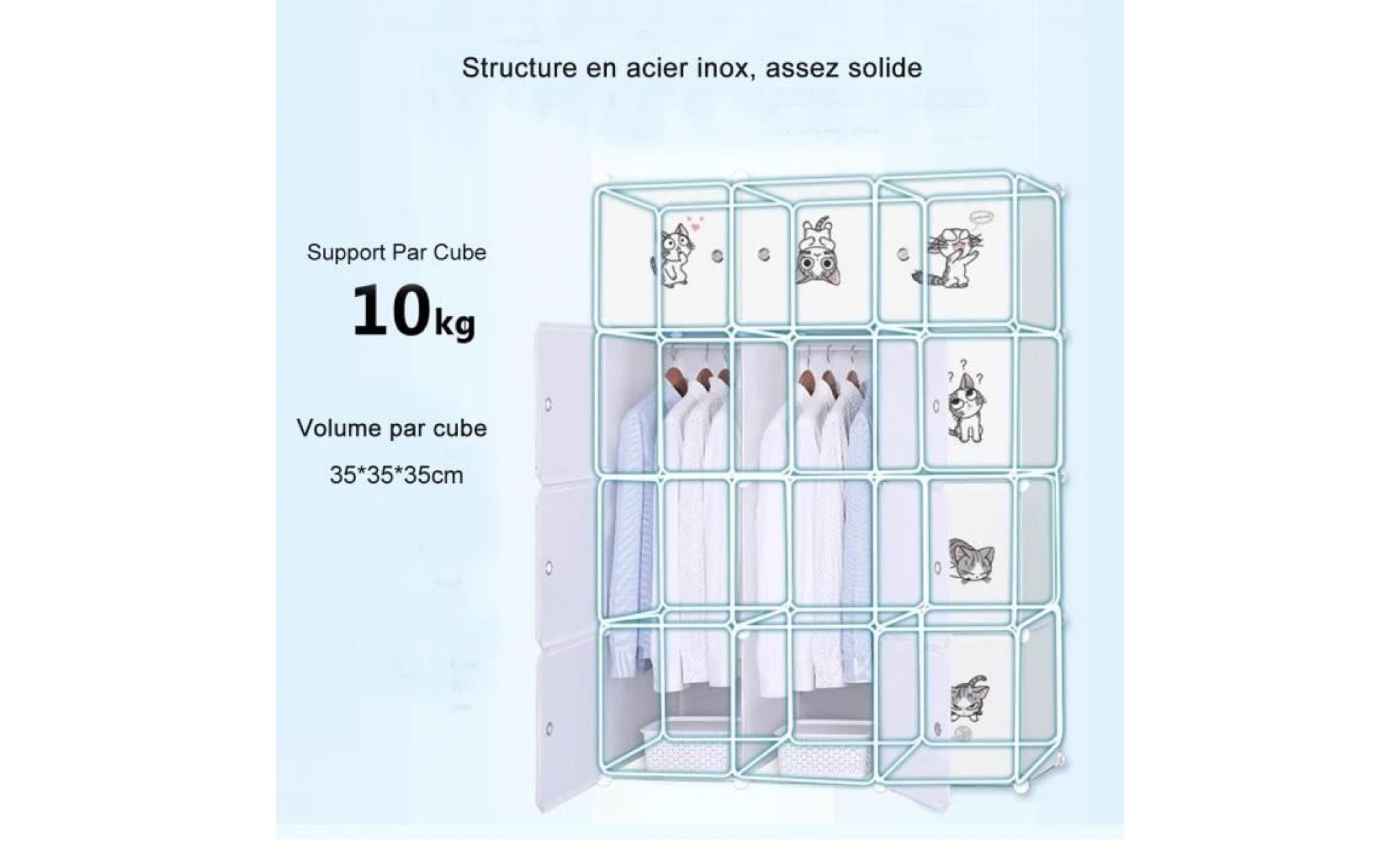 armoire de chambre plastique enfant meuble rangement 16 cubes modulables chouchou cadre métal rangement vêtements chaussures sacs pas cher