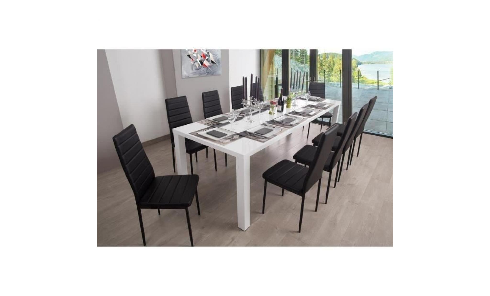 ashlow table à manger extensible de 8 à 10 personnes style contemporain en mdf + pieds en acier laqué noir   l 160 250 x l 90 cm