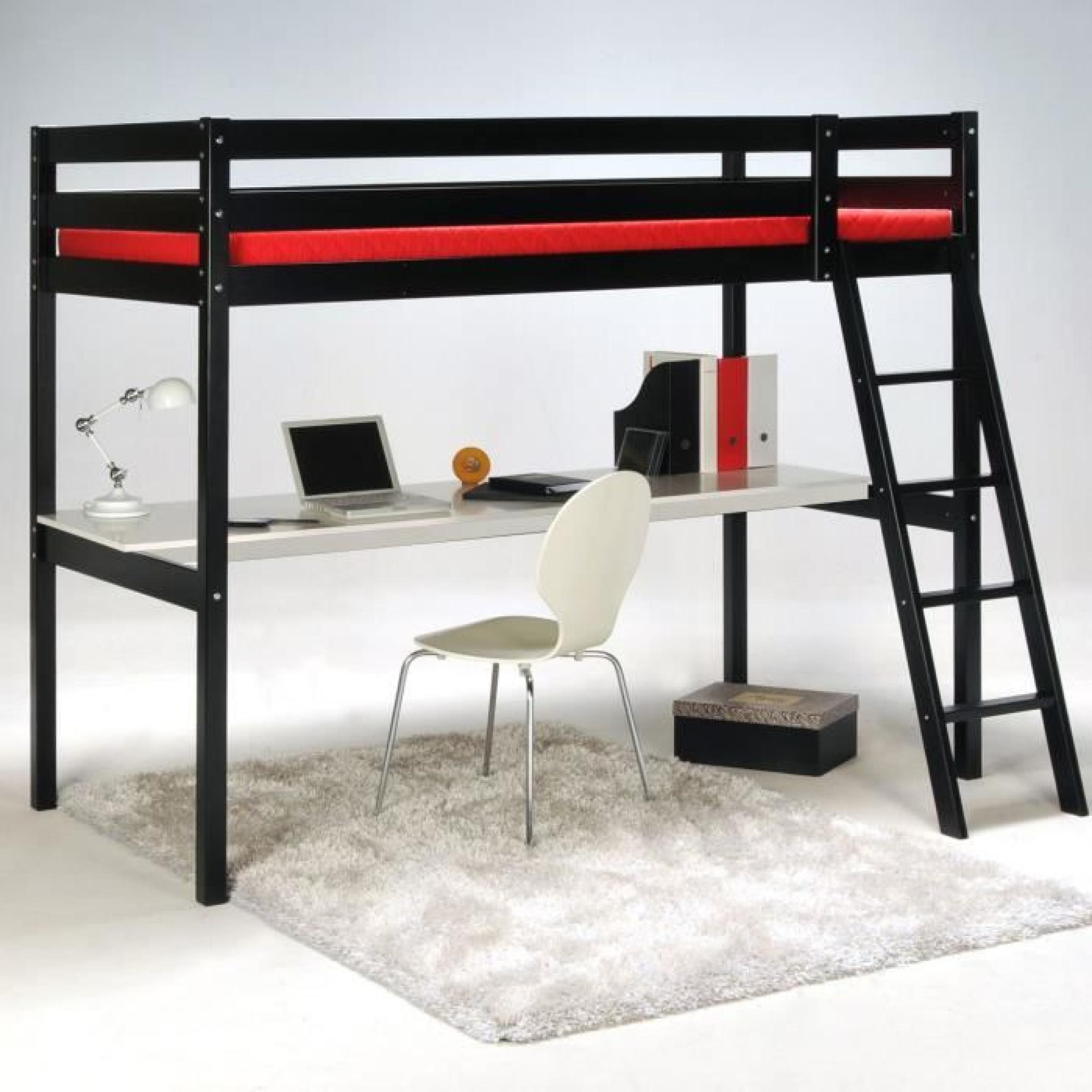 Aspen  Lit 90x190cm mezzanine noir avec bureau