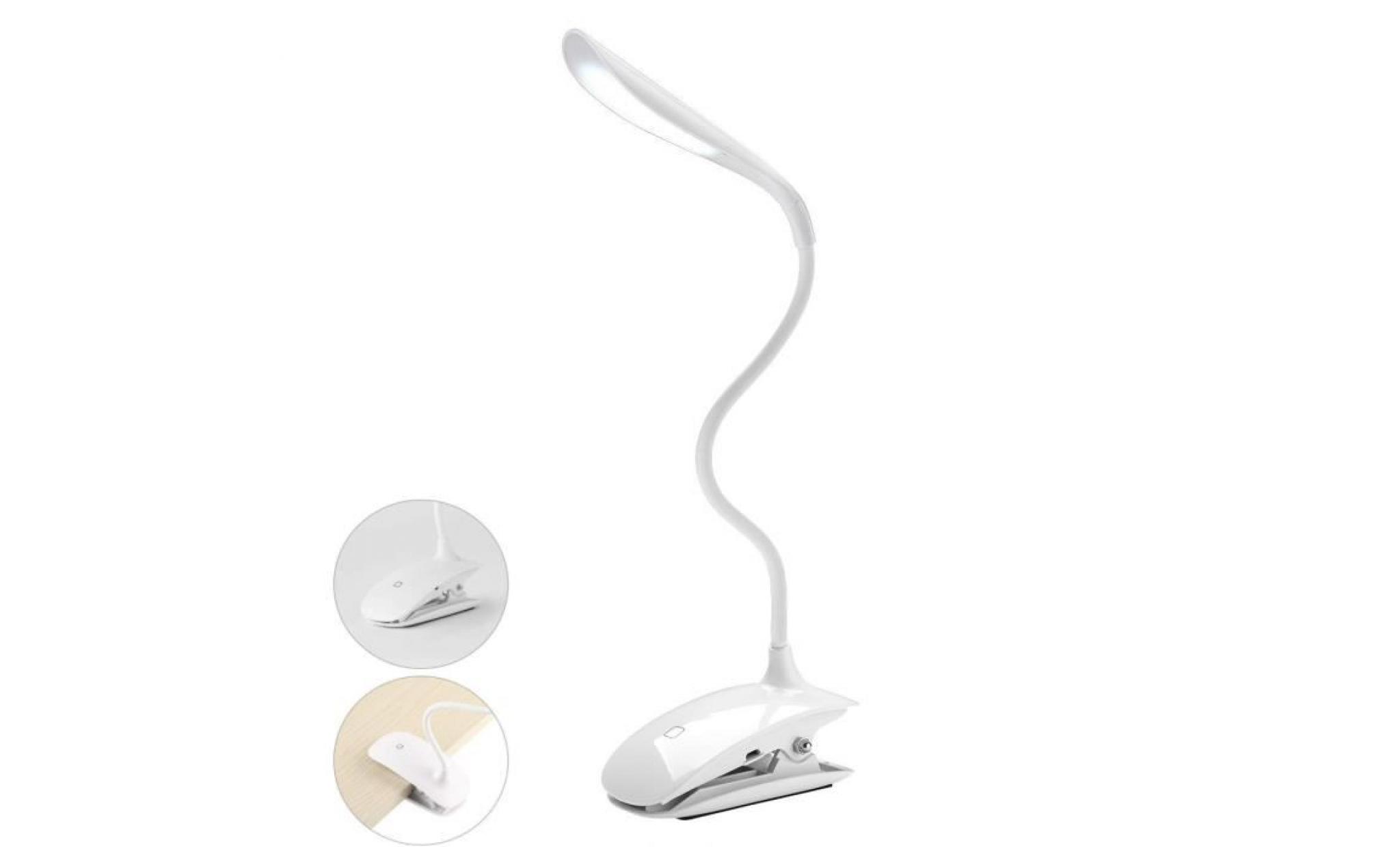 ast lampe de lecture clipsable tactile,lampe led de bureau avec clip et câble usb blanc