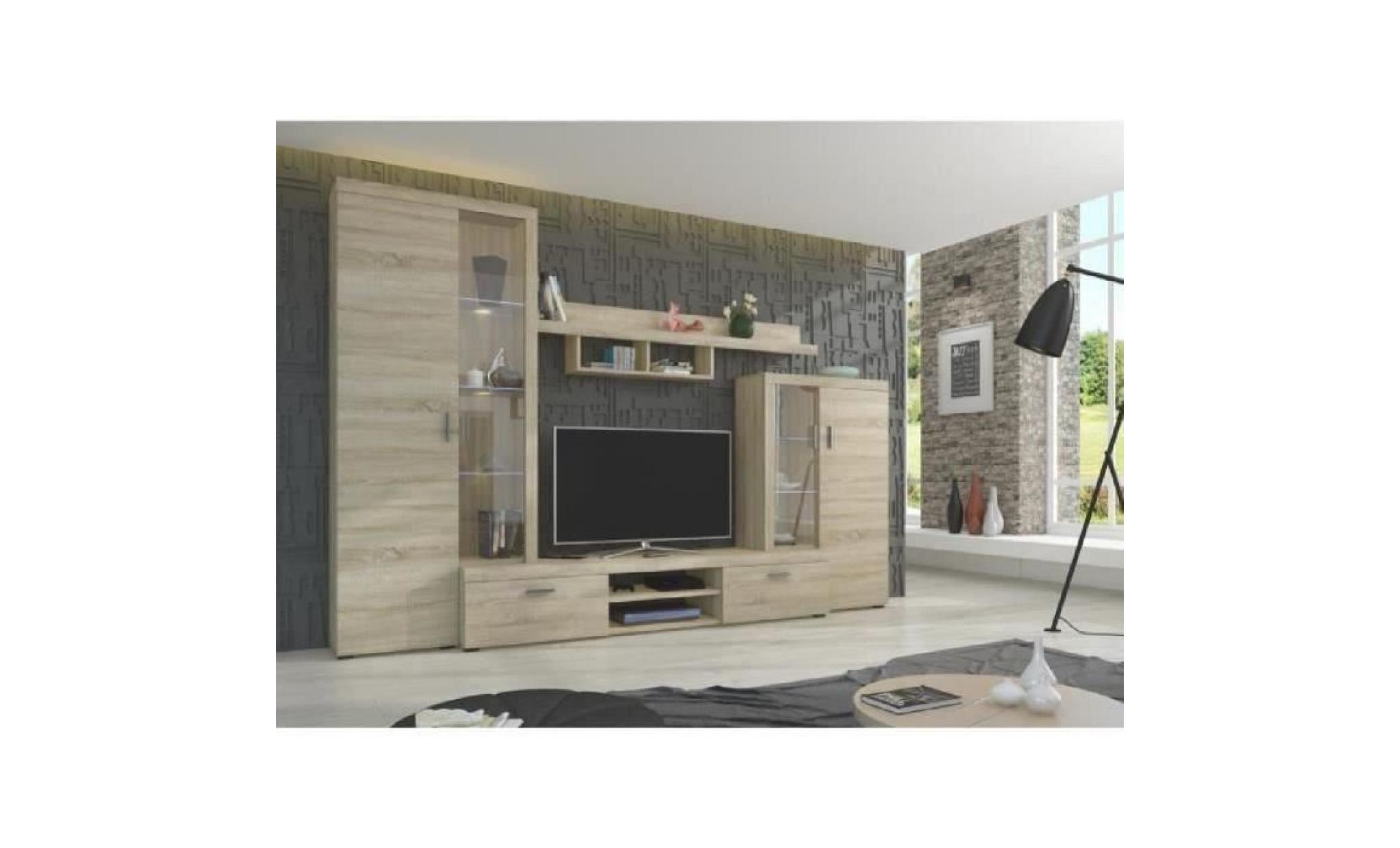 asti meuble tv contemporain décor chêne sonoma   l 308 cm