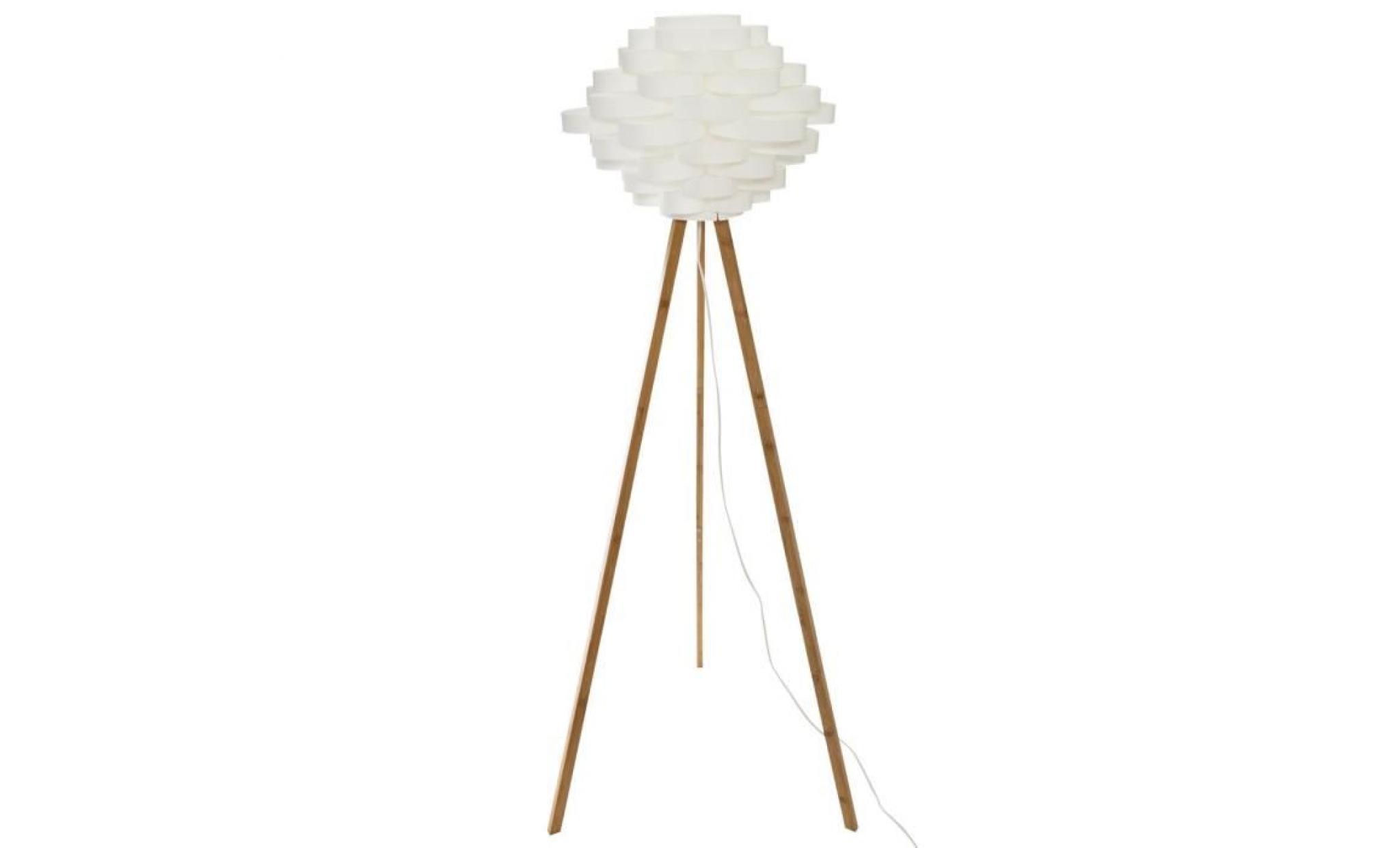 atmosphera   lampadaire trépied en bambou et abat jour blanc h153 blanc