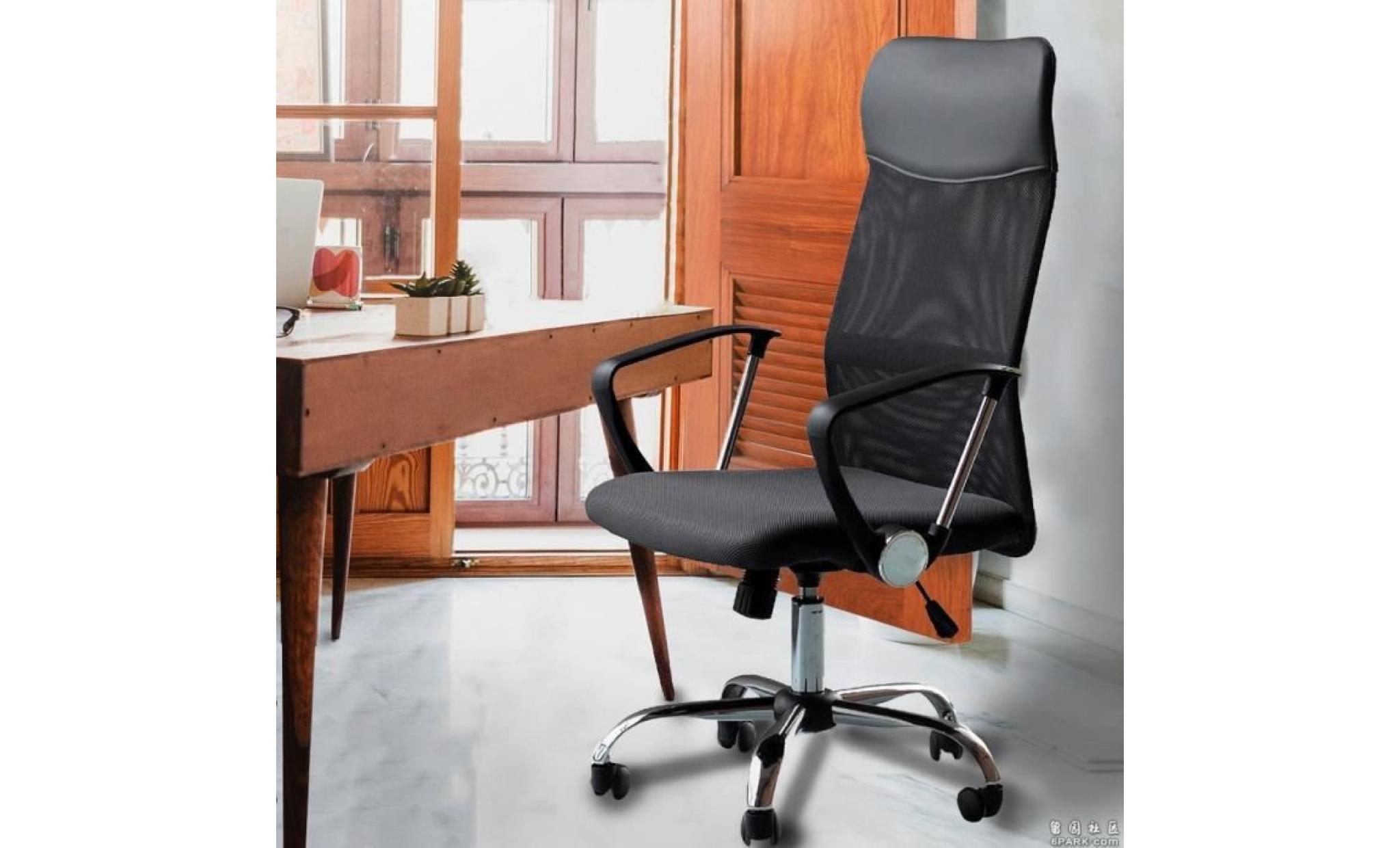 aubays   fauteuil, chaise de bureau confortable en pu cuir métal plastique réseau noir avec 5 roulettes pivotant à 360