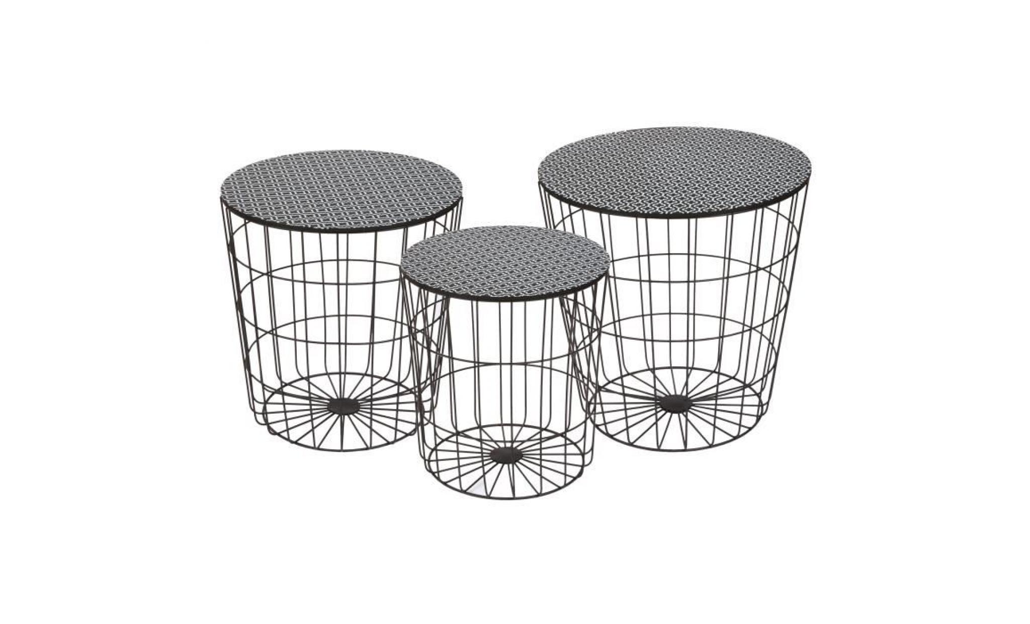 austral 3 tables basses rondes style contemporain en métal noir   d 35 cm   40 cm et 45 cm