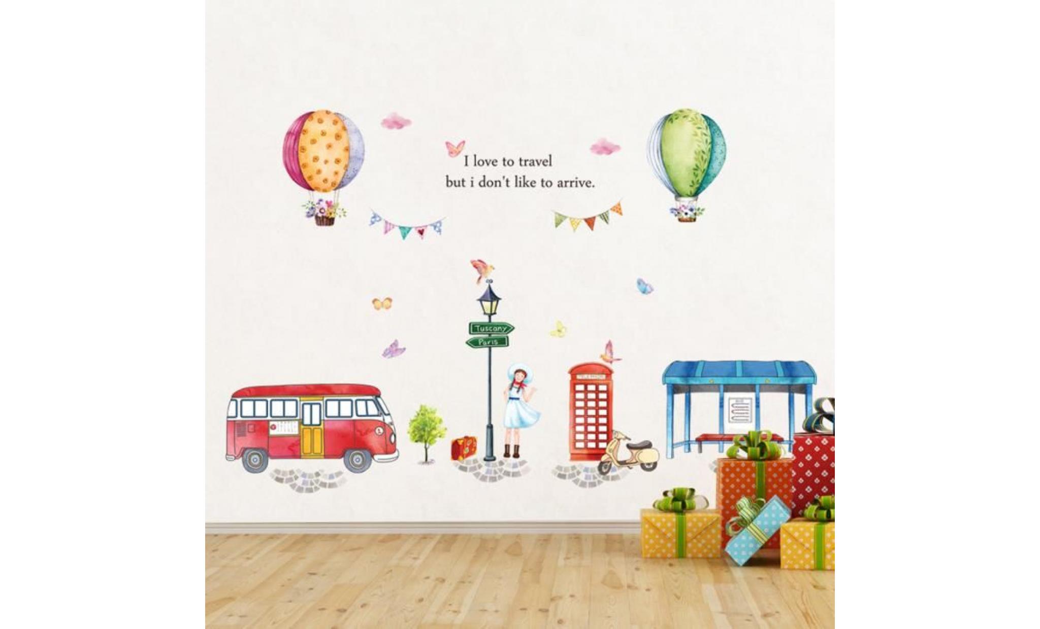 autocollant mural chambre à coucher abc1061 pour enfants avec ballon à air chaud j'aime voyager lux70509454_388
