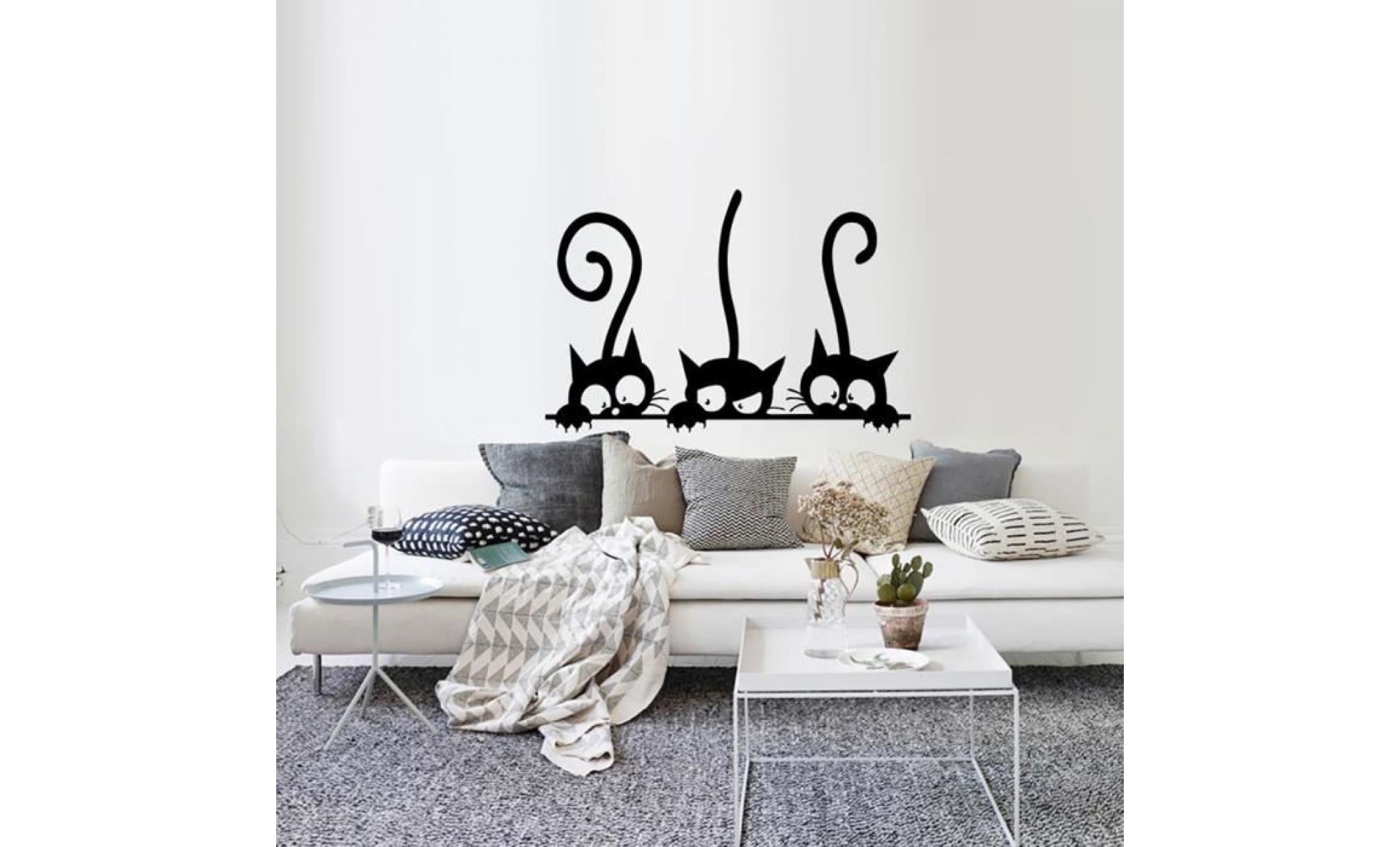 autocollant mural de bureau à la maison avec trois beaux chats, chambre à coucher, décor amovible pas cher