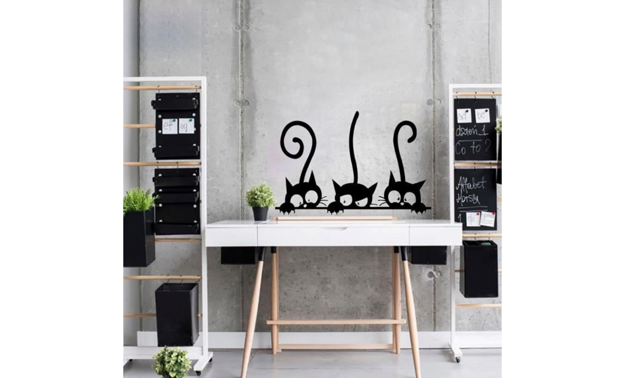 autocollant mural de bureau à la maison avec trois beaux chats, chambre à coucher, décor amovible pas cher
