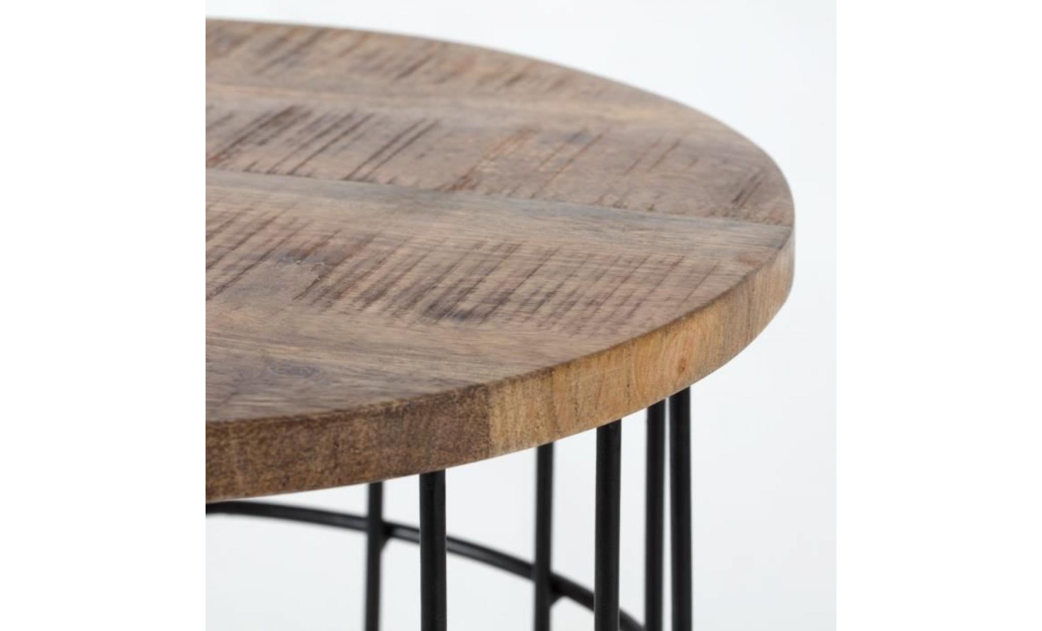 auxon   table d'appoint ronde artisanale en bois de manguier naturel & métal   retro, industriel, 40x40x45cm pas cher