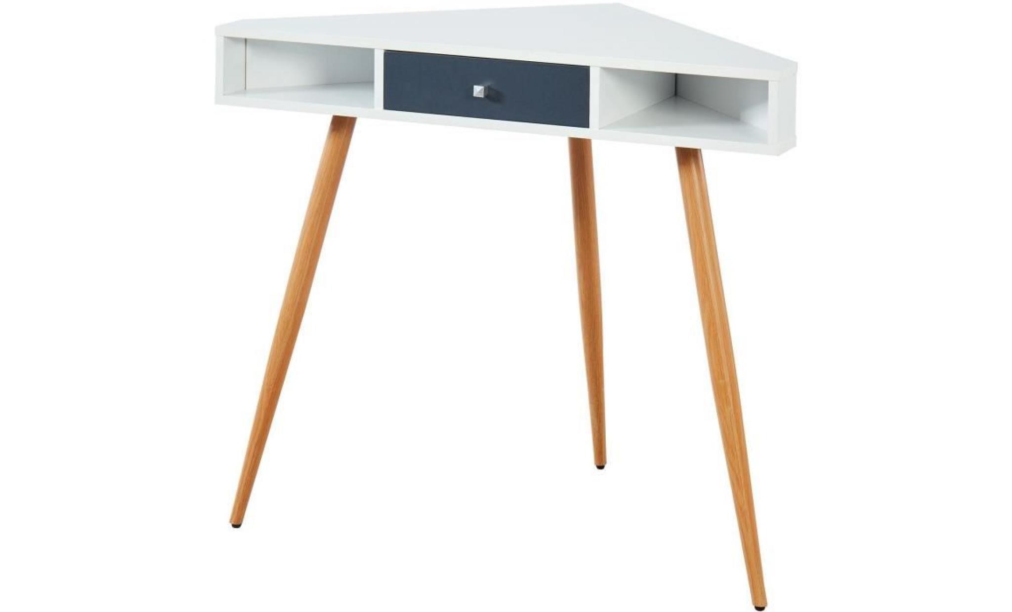 babette bureau d'angle scandinave blanc + pieds en métal aspect bois   l 106 cm