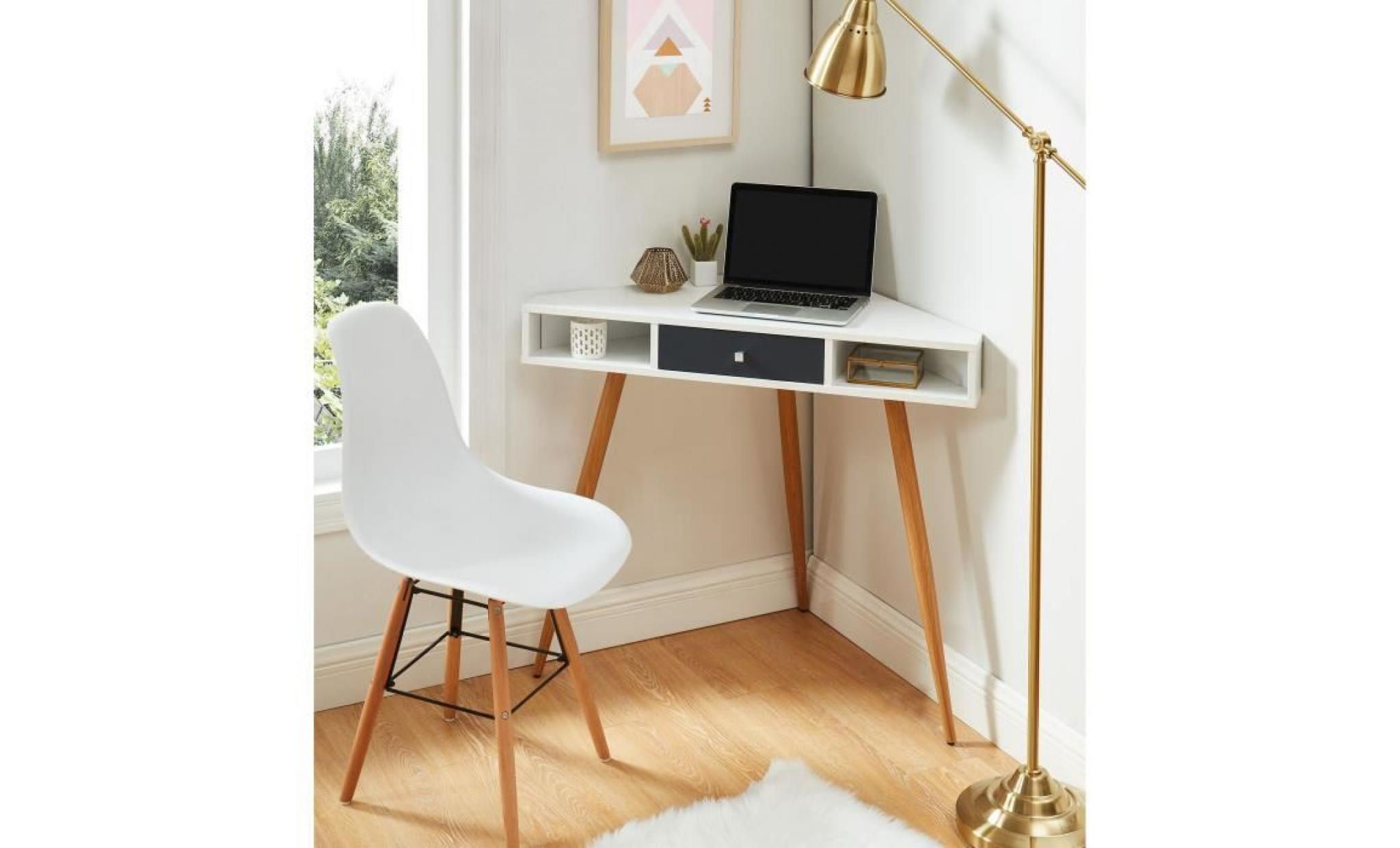 babette bureau d'angle scandinave blanc + pieds en métal aspect bois   l 106 cm pas cher