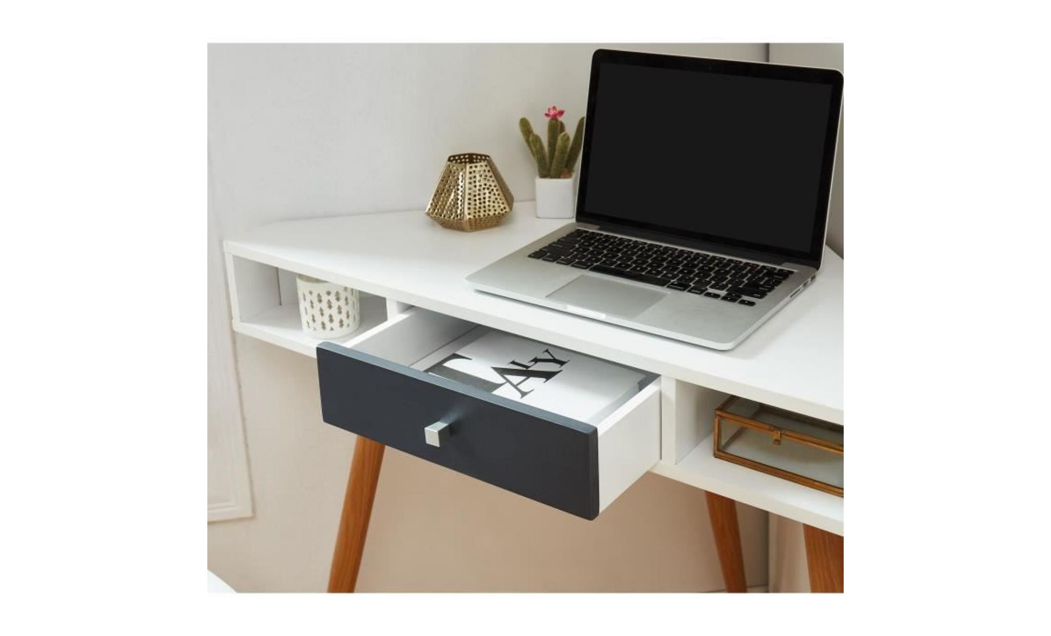 babette bureau d'angle scandinave blanc + pieds en métal aspect bois   l 106 cm pas cher