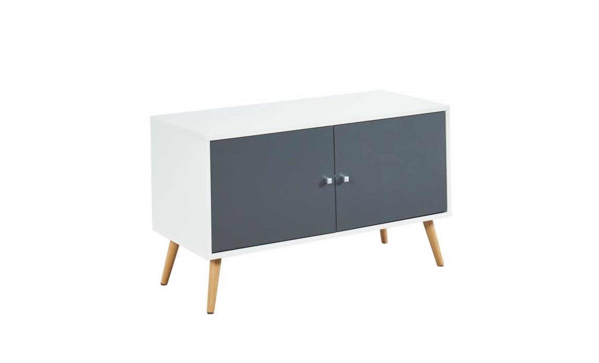 babette meuble tv scandinave décor blanc et gris + pieds bois   l 90 cm