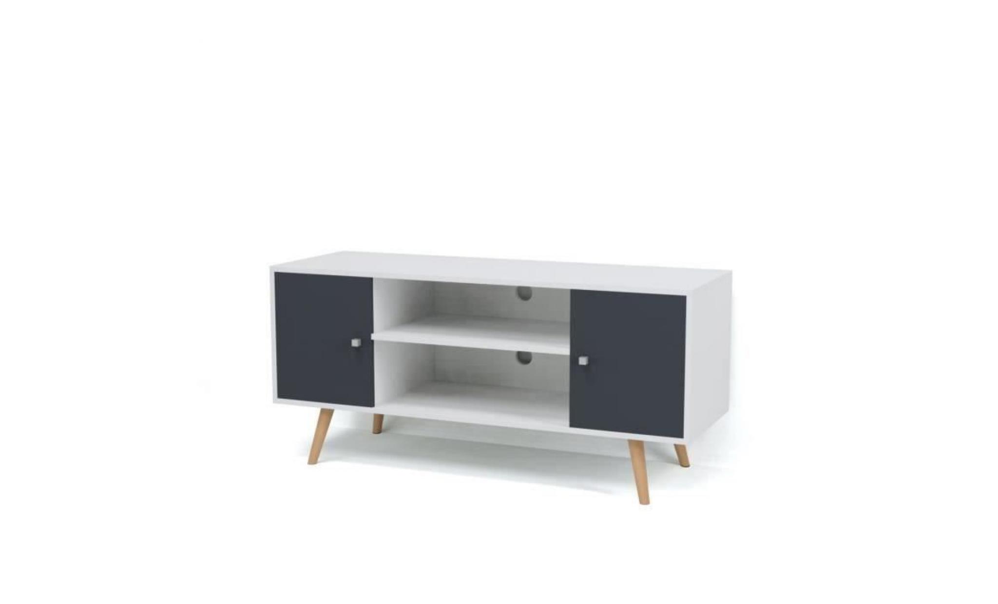 babette meuble tv scandinave pieds en bois gris foncé et blanc   l 116 cm