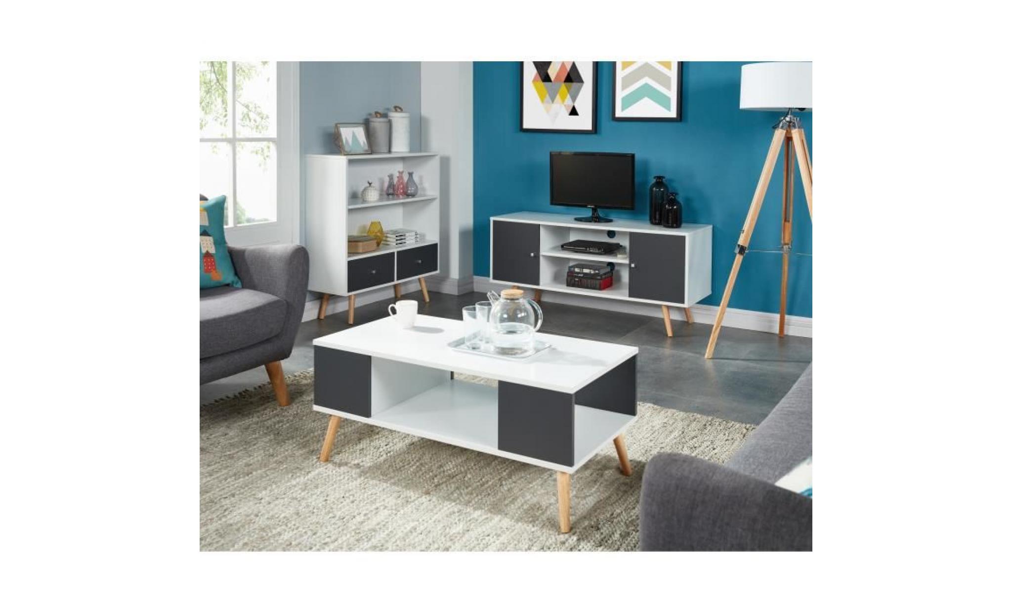 babette meuble tv scandinave pieds en bois gris foncé et blanc   l 116 cm pas cher