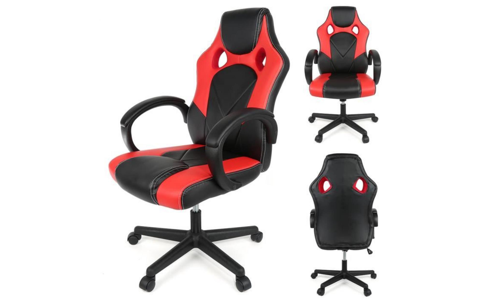 bacher fauteuil de bureau chaise de bureau reglable en simili cuir rouge noir