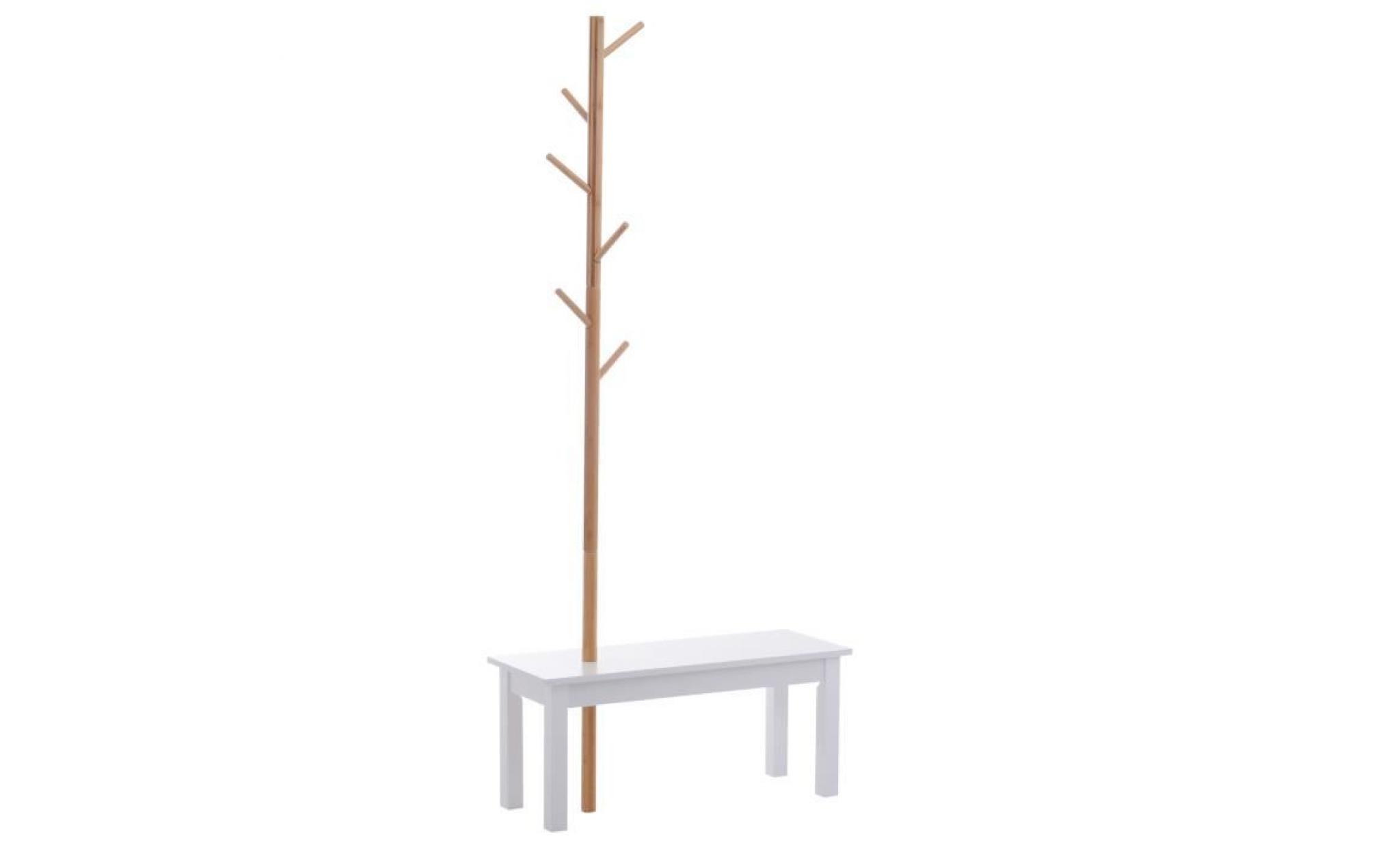 banc porte manteaux 2 en 1 design contemporain cosy dim. 80l x 30l x 180h cm mdf blanc bois massif bambou 80x30x180cm blanc