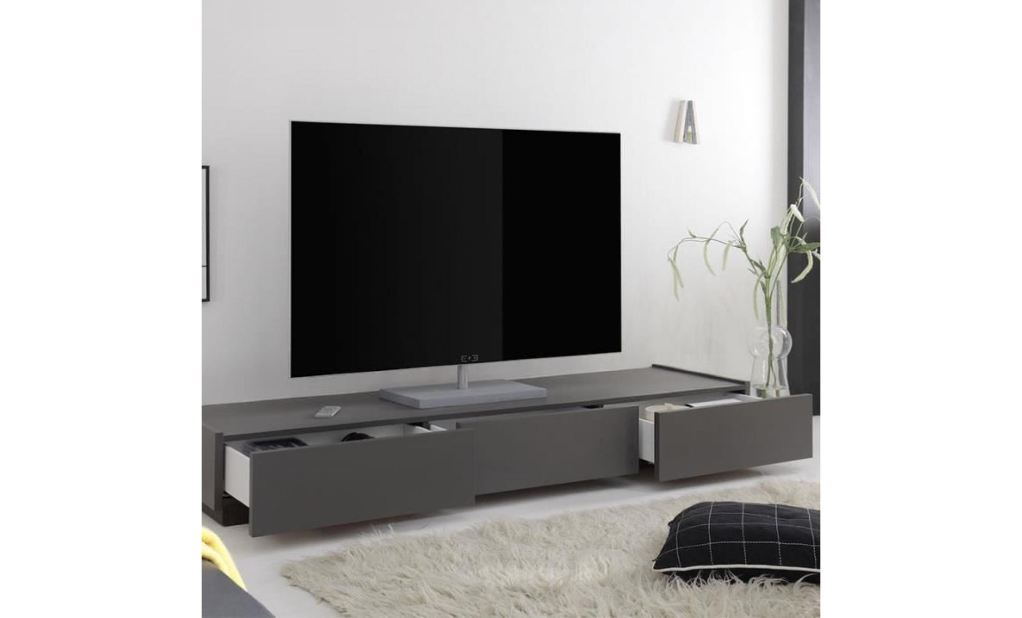 banc tv design gris 3 tiroirs valerona pas cher