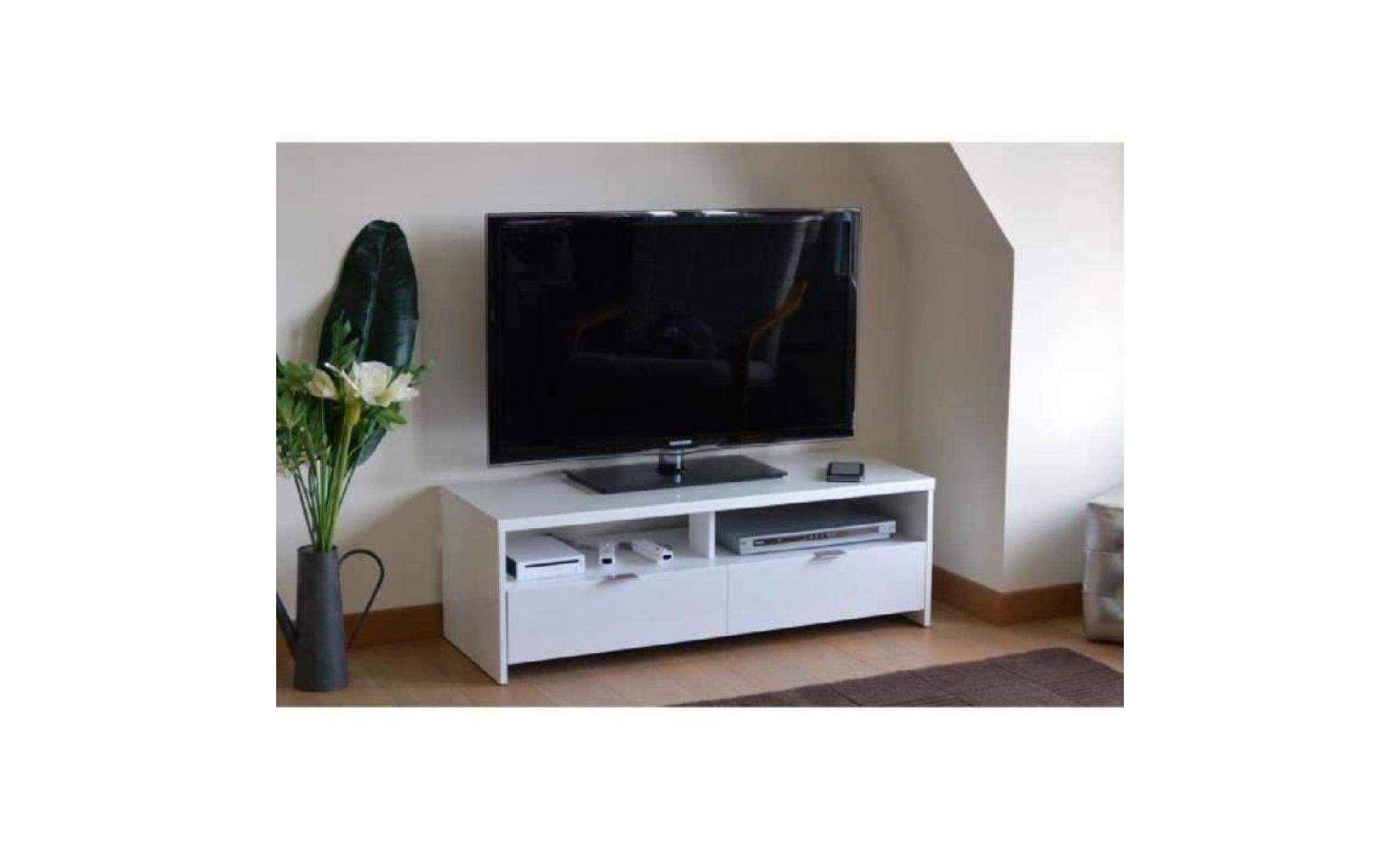 banco meuble tv contemporain blanc brillant   l 110 cm pas cher