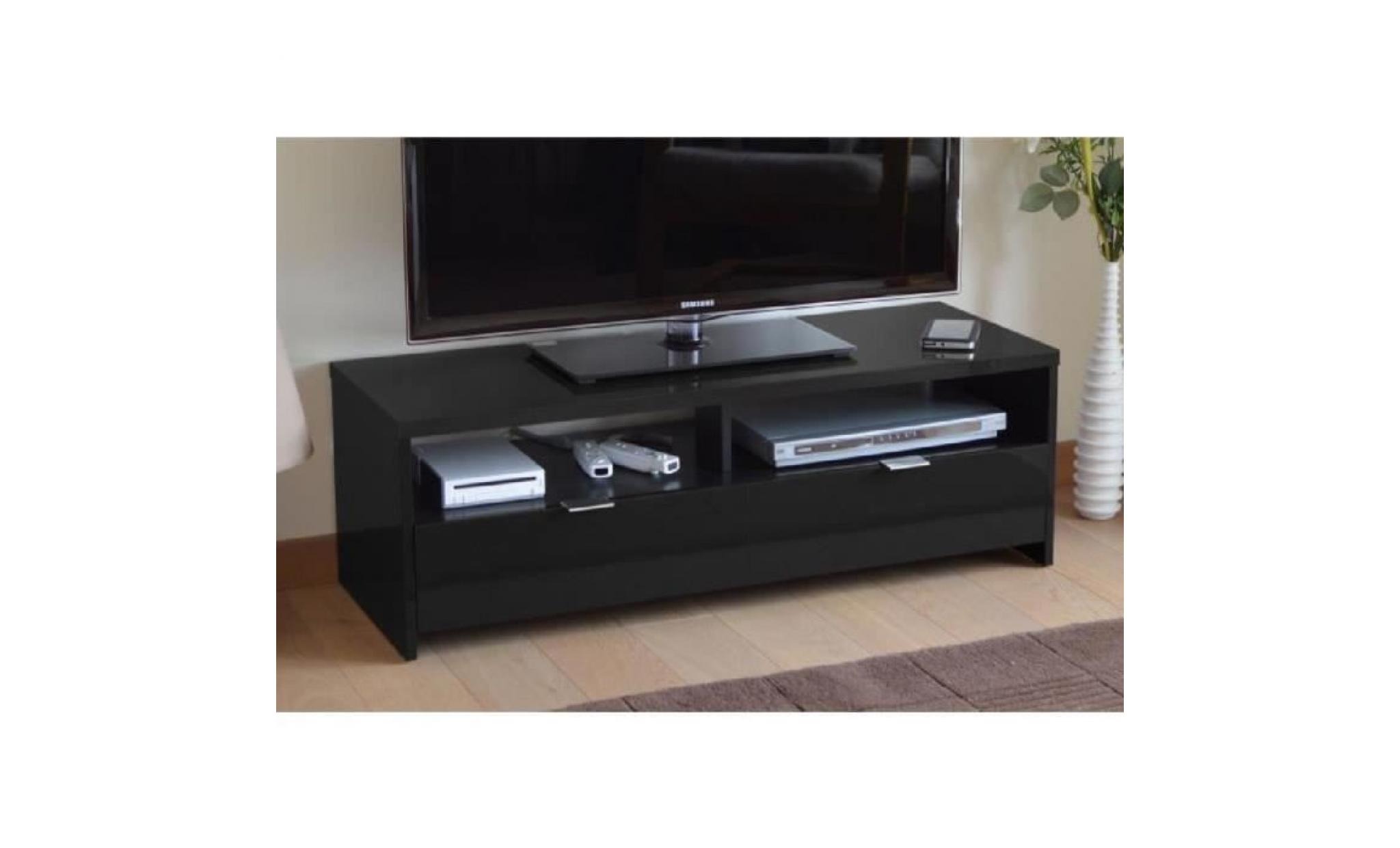 banco meuble tv contemporain noir brillant   l 110 cm pas cher