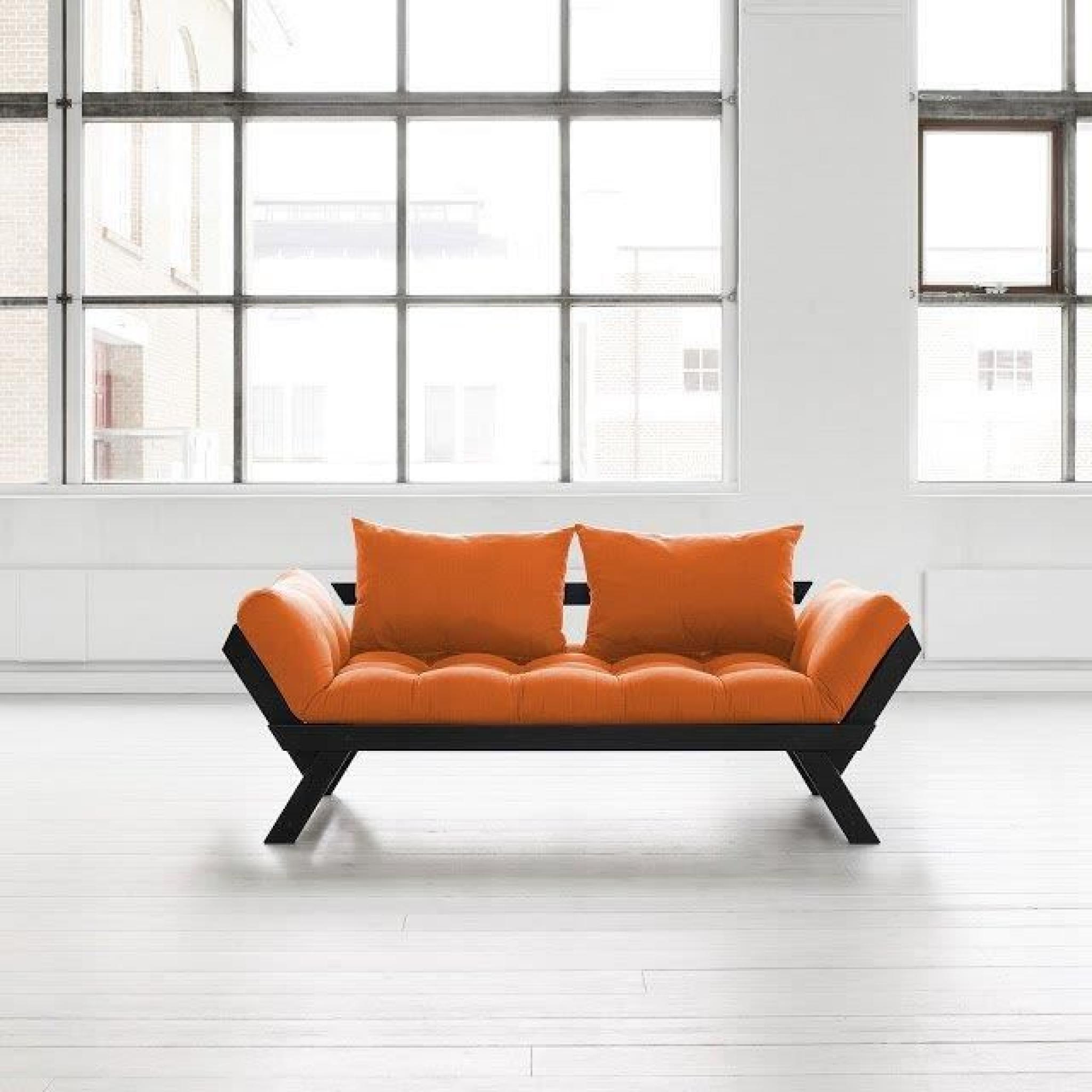 Banquette méridienne noire futon orange BEBOP couchage 75*200cm
