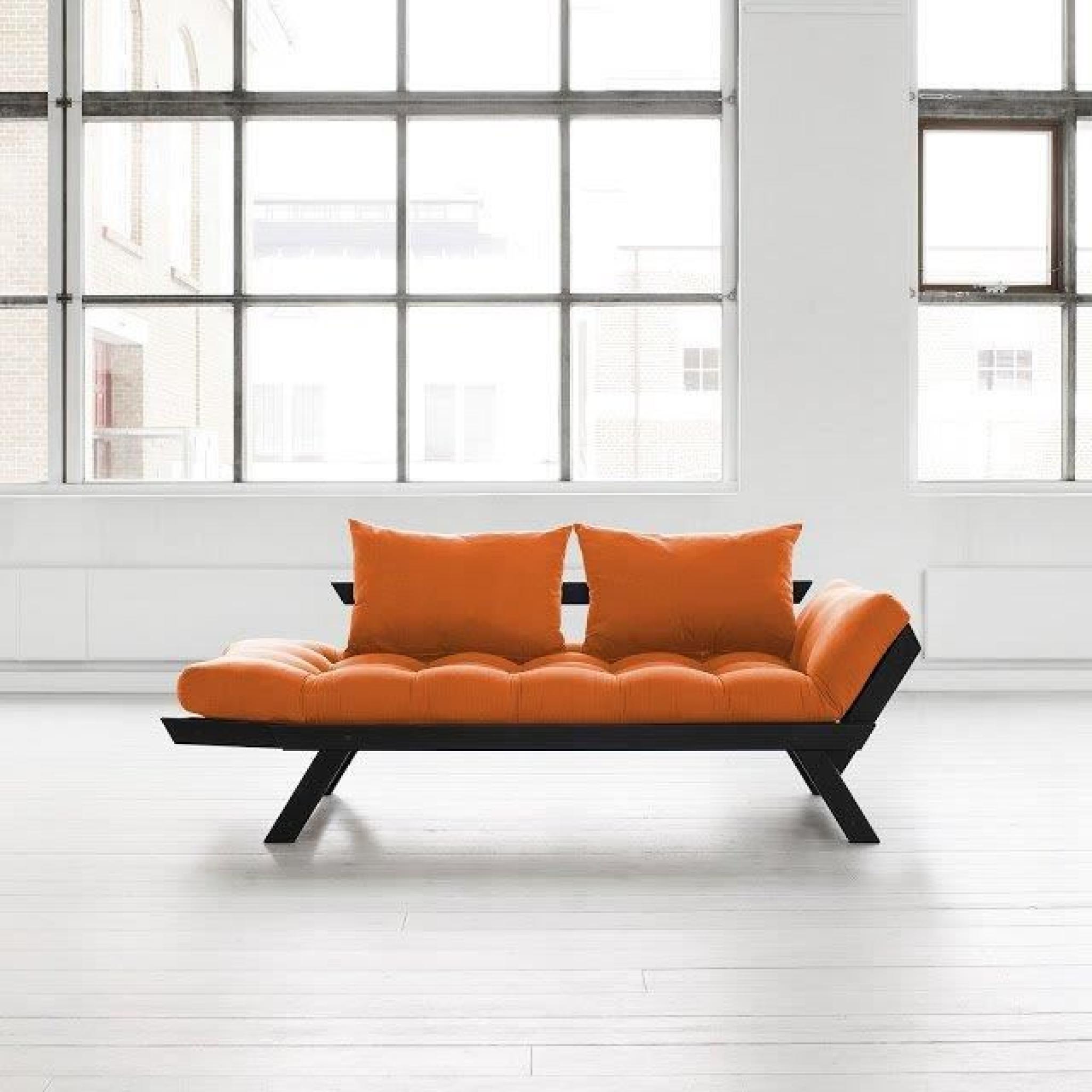 Banquette méridienne noire futon orange BEBOP couchage 75*200cm pas cher