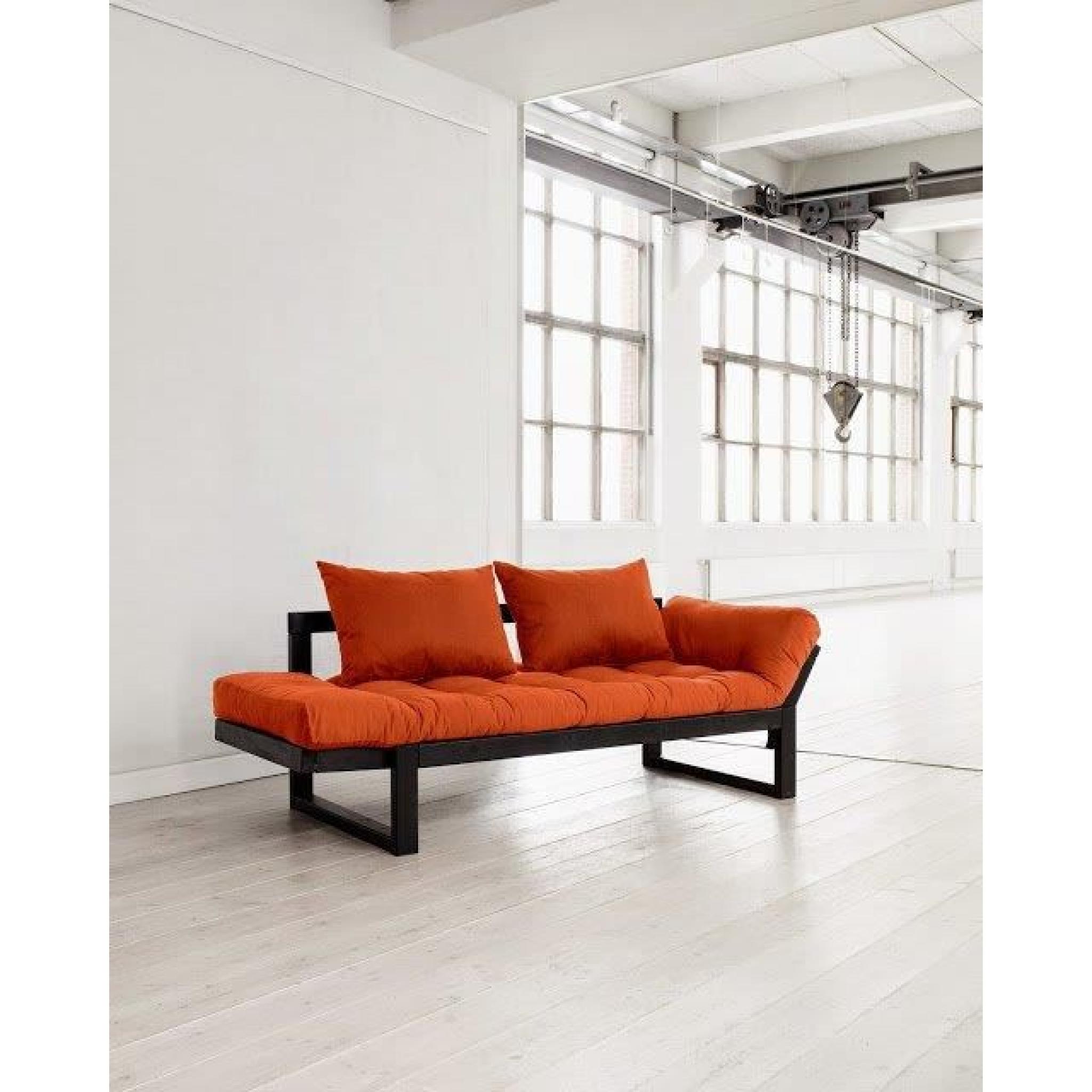 Banquette méridienne noire futon orange EDGE couchage 75*200cm