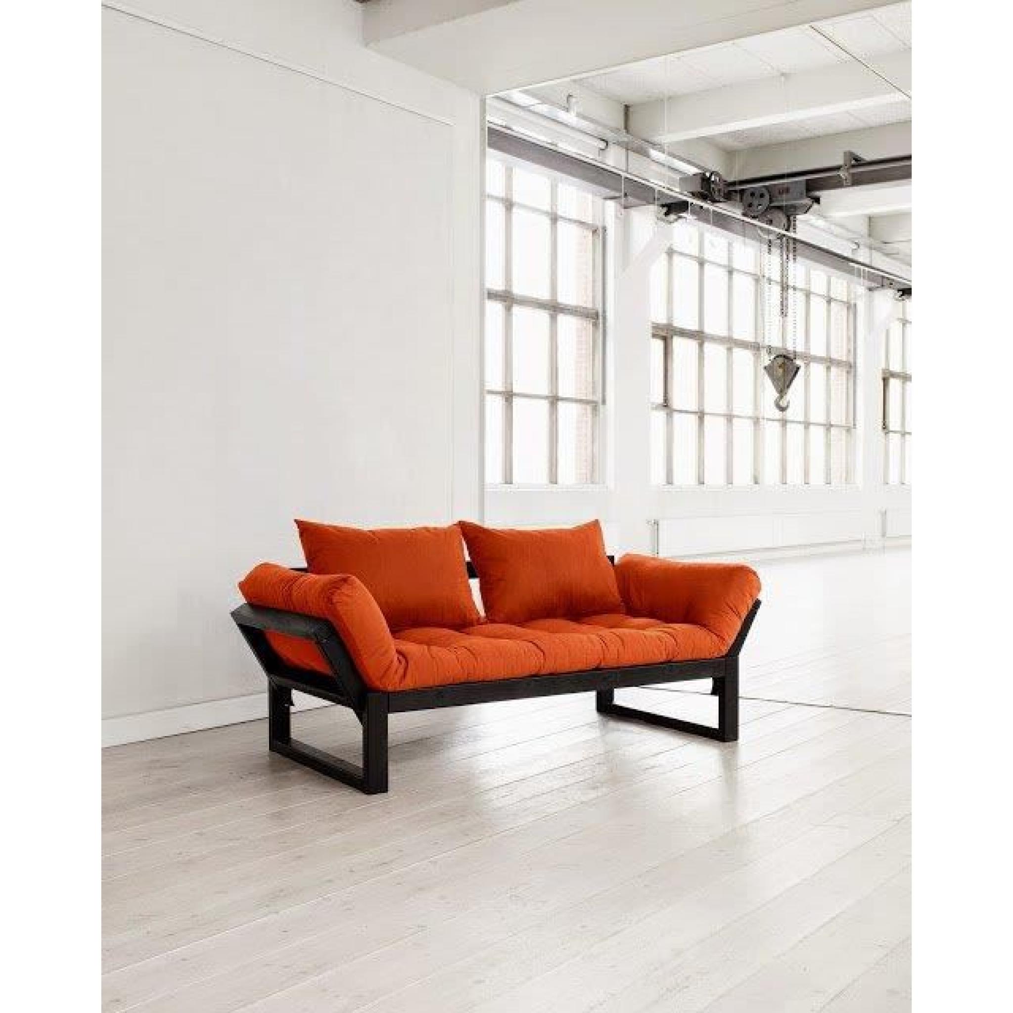 Banquette méridienne noire futon orange EDGE couchage 75*200cm pas cher