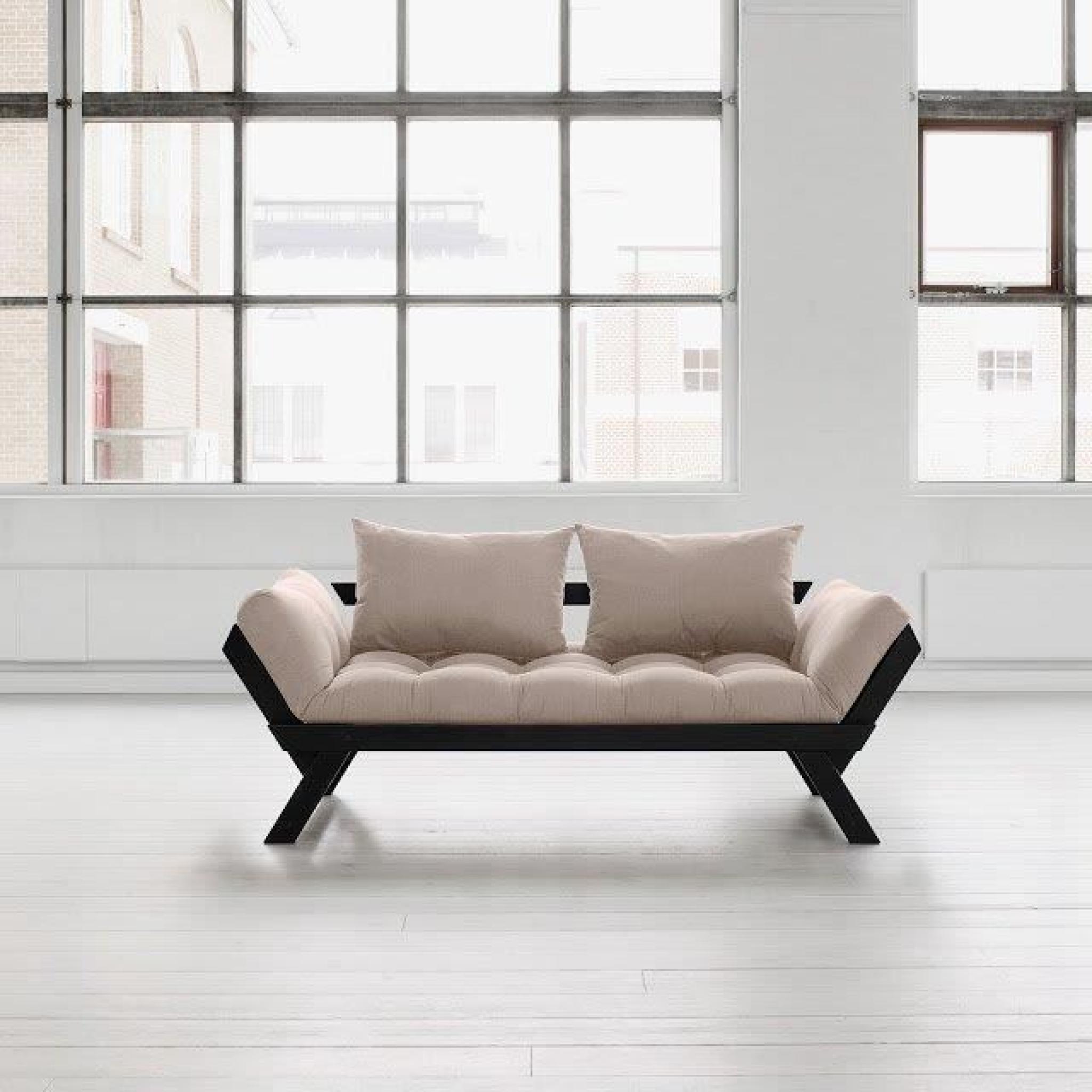 Banquette méridienne noire futon taupe BEBOP couchage 75*200cm