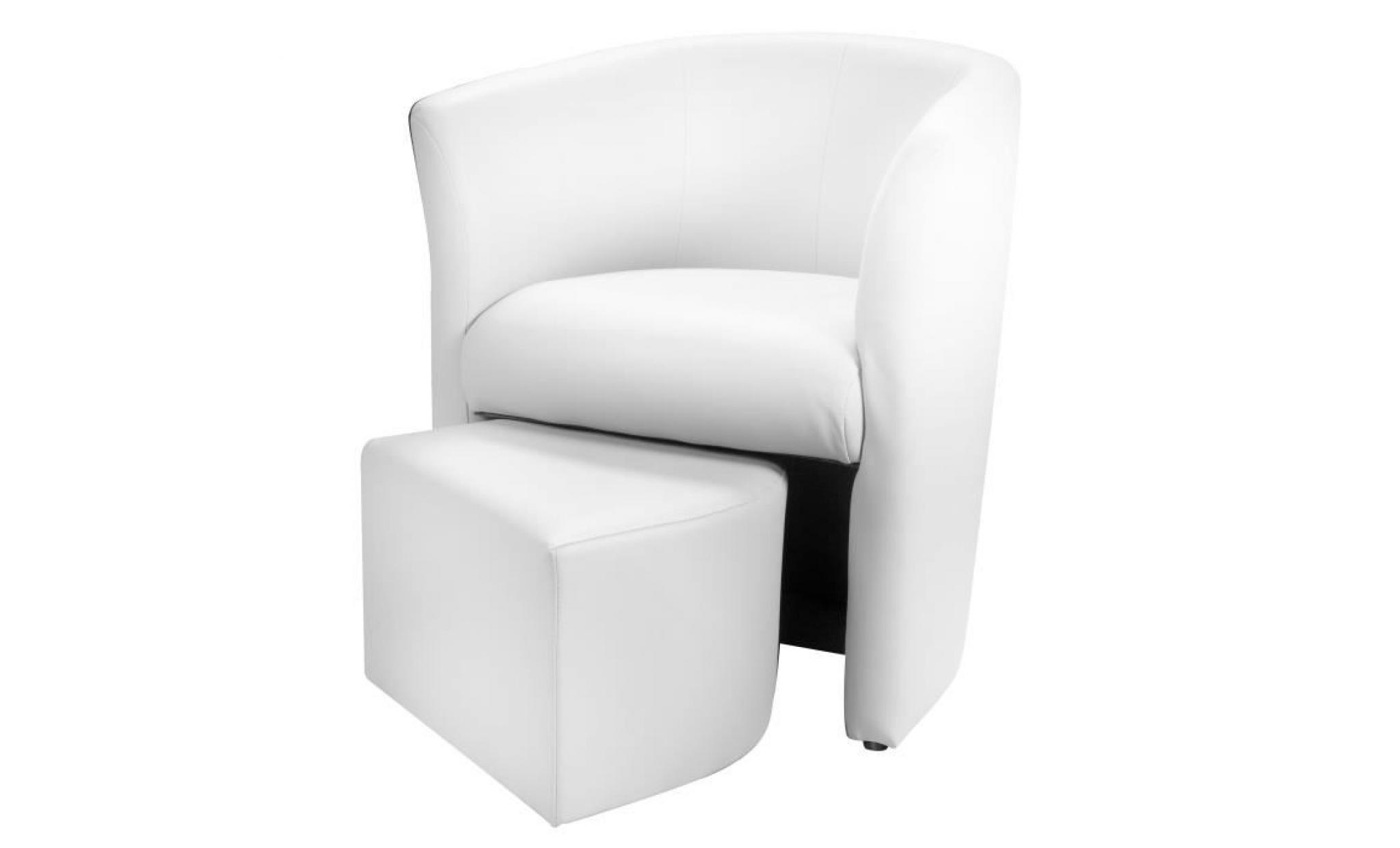 baya fauteuil cabriolet + pouf   simili blanc   l 65 x p 57 cm pas cher