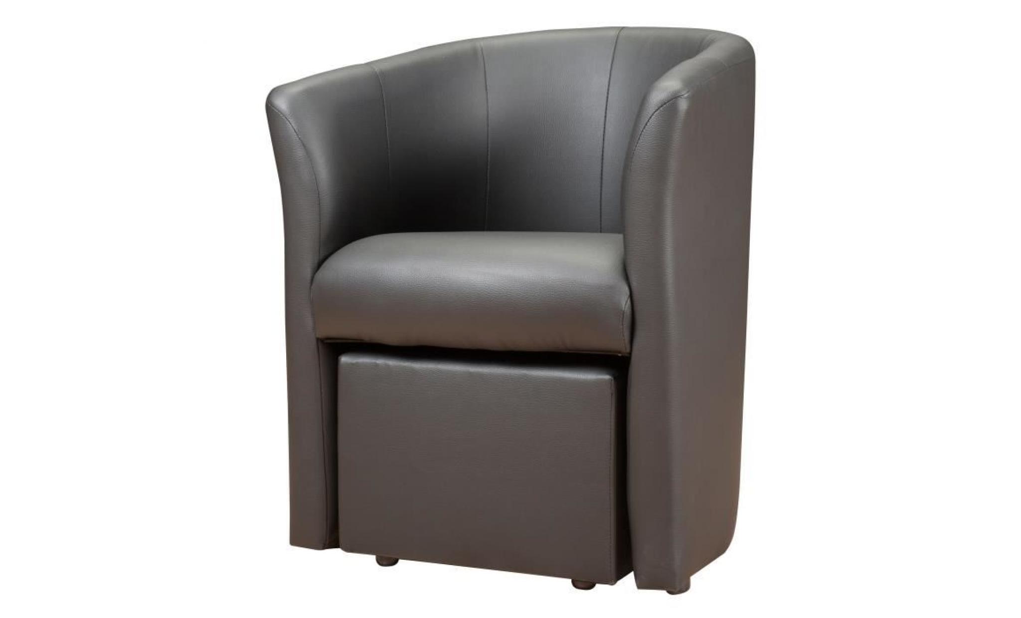 baya fauteuil cabriolet + pouf   simili gris anthracite   l 65 x p 57 cm