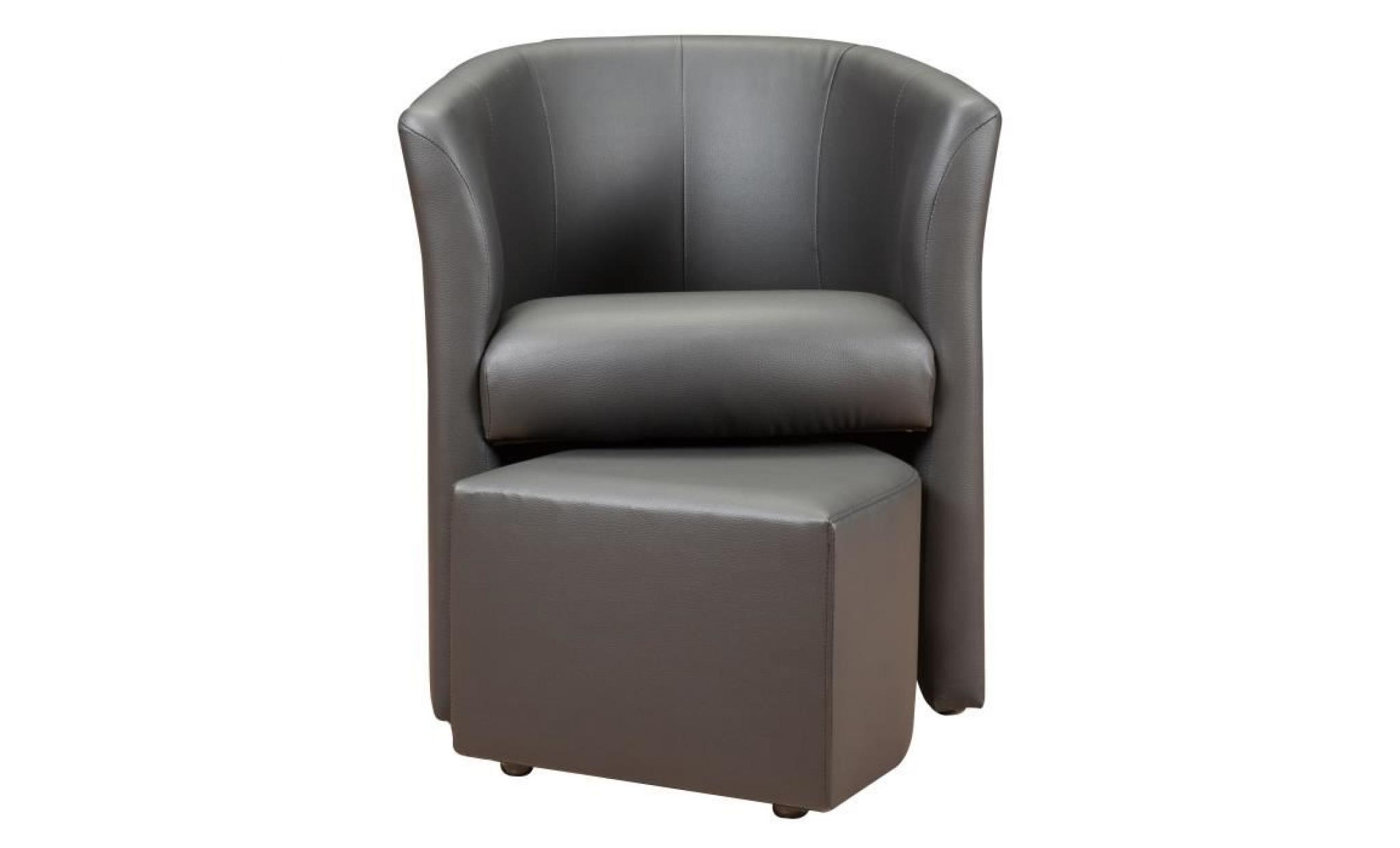 baya fauteuil cabriolet + pouf   simili gris anthracite   l 65 x p 57 cm pas cher
