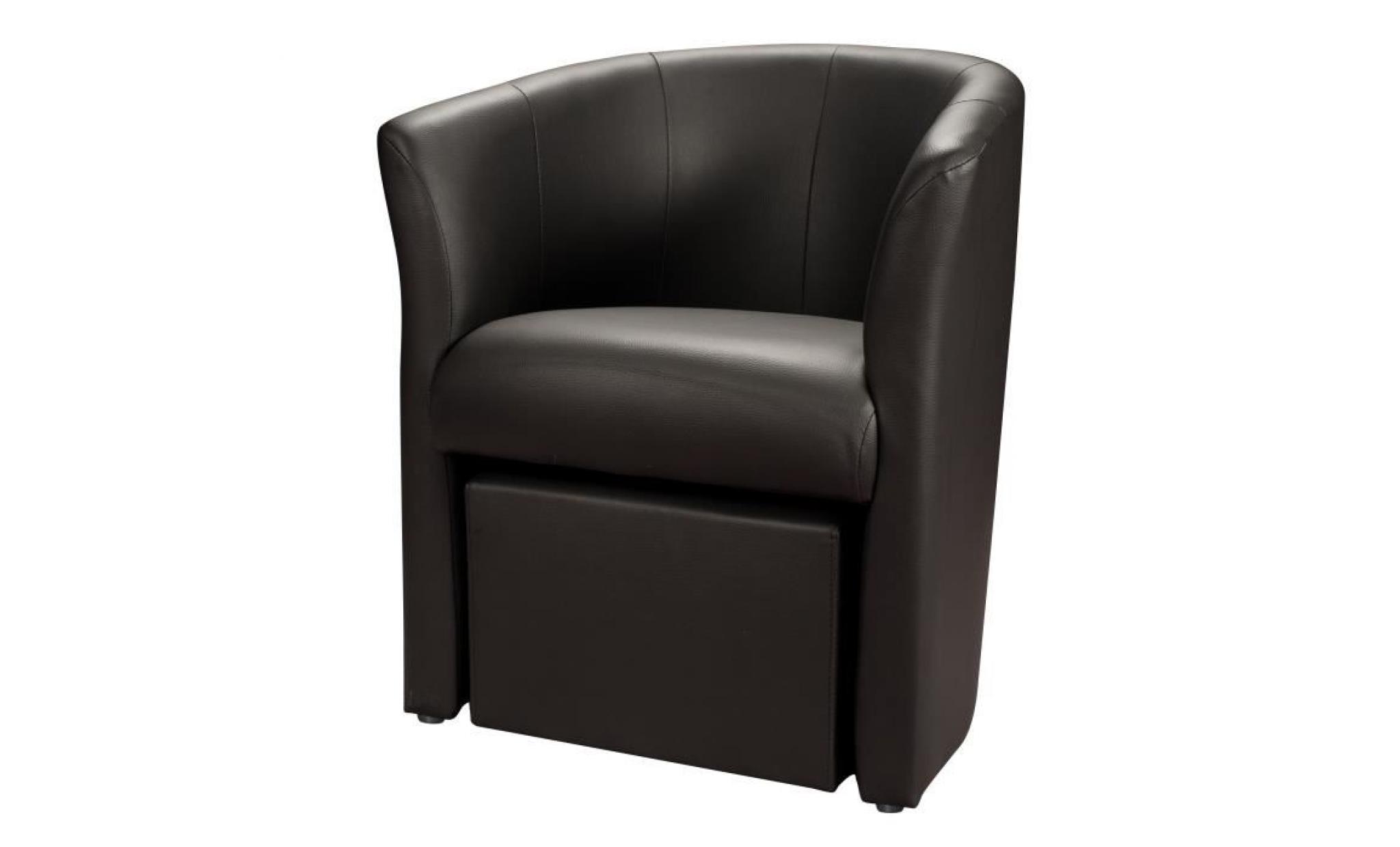 baya fauteuil cabriolet + pouf   simili noir   l 65 x p 57 cm