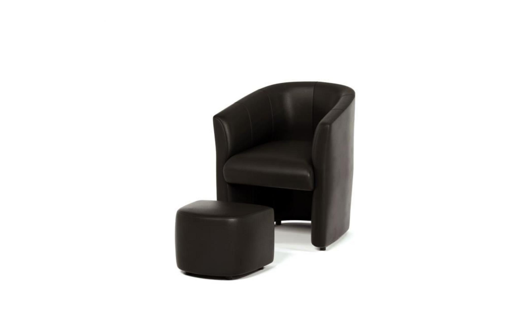 baya fauteuil cabriolet + pouf   simili noir   l 65 x p 57 cm pas cher