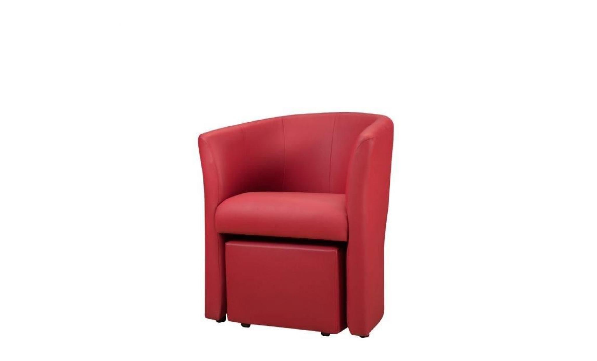 baya fauteuil cabriolet + pouf   simili rouge   l 65 x p 57 cm