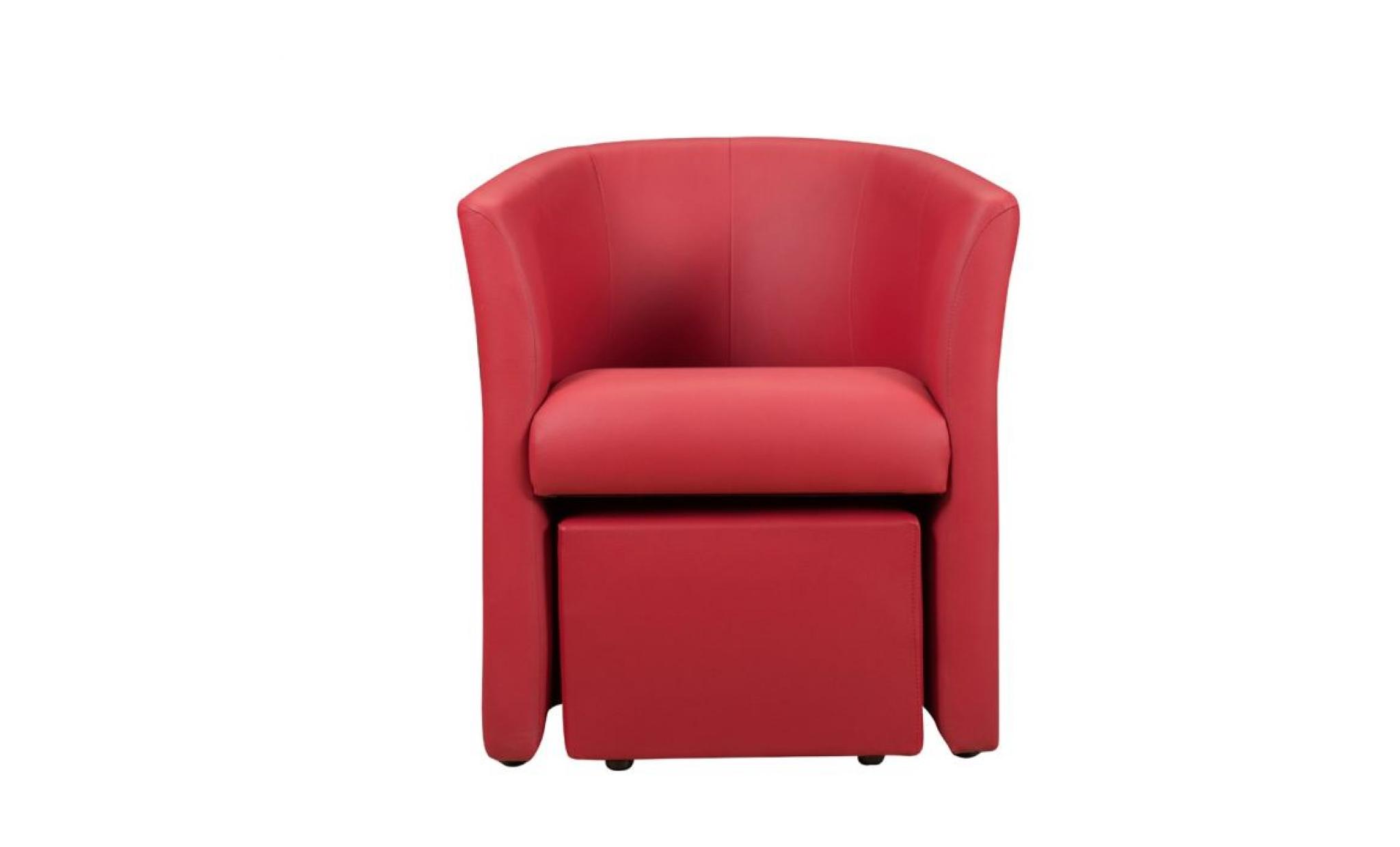 baya fauteuil cabriolet + pouf   simili rouge   l 65 x p 57 cm pas cher