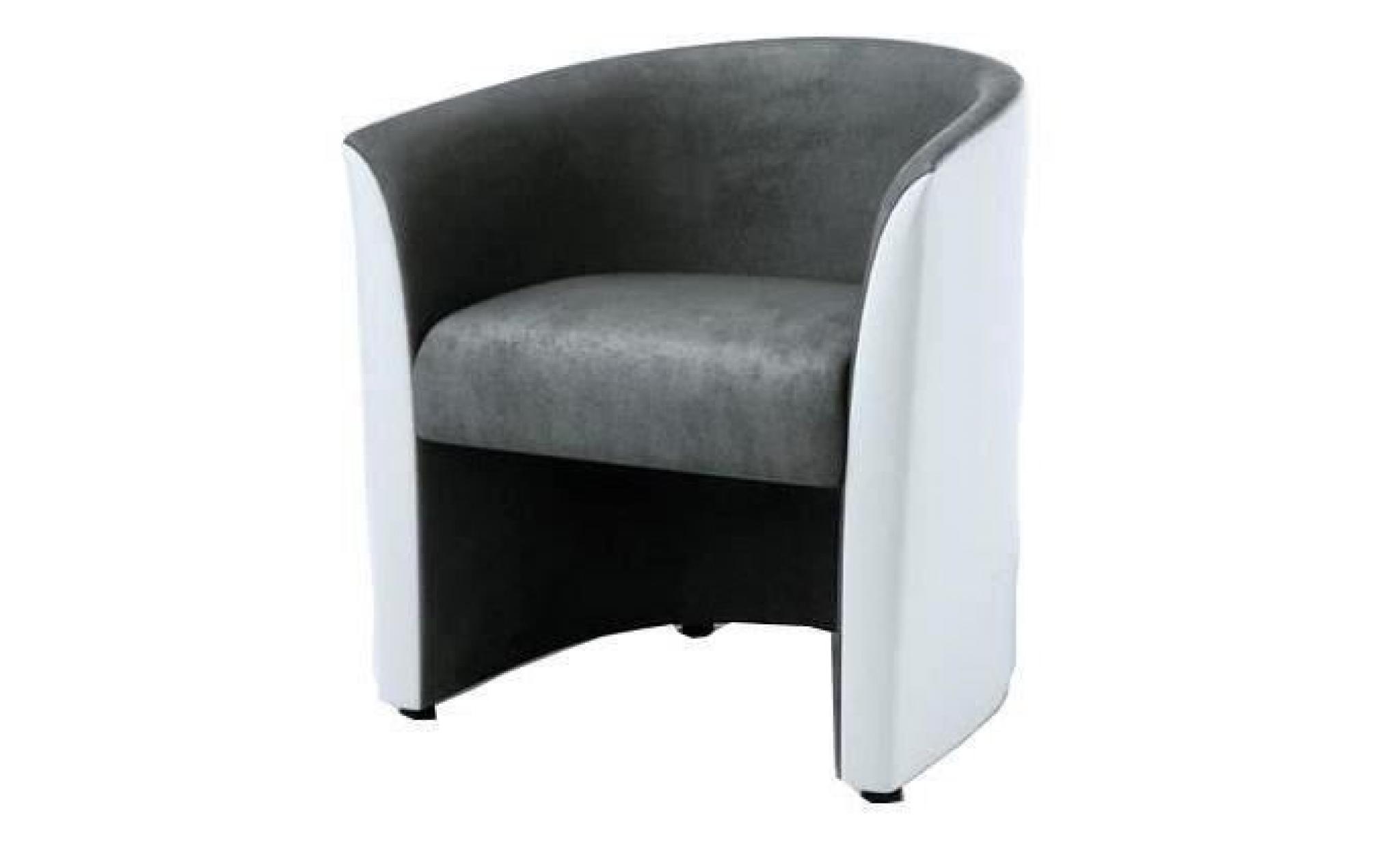baya fauteuil cabriolet   simili gris et blanc   l 65 x p 57 cm