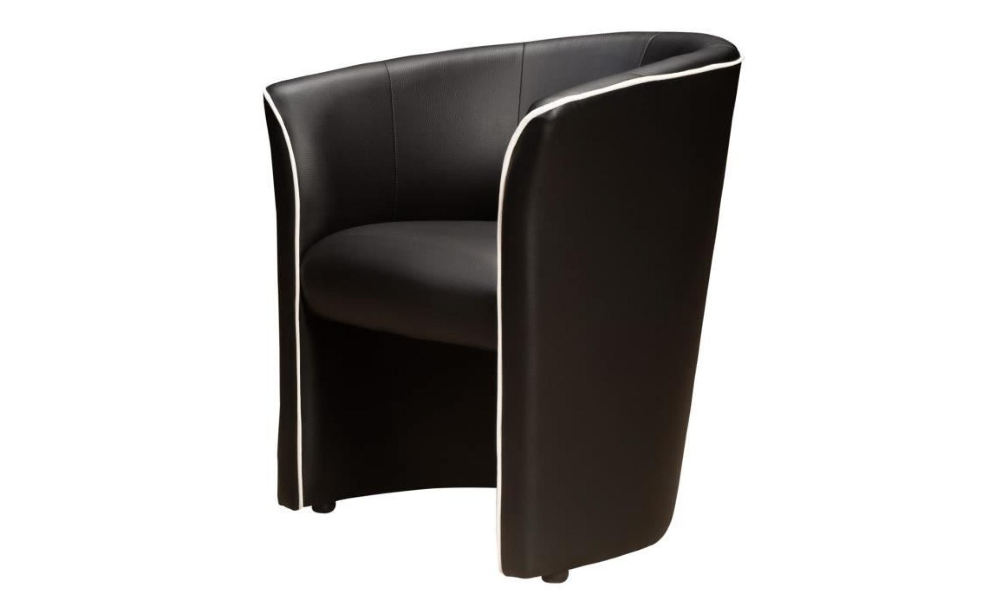 baya fauteuil cabriolet   simili noir et passepoil blanc   l 65 x p 57 cm