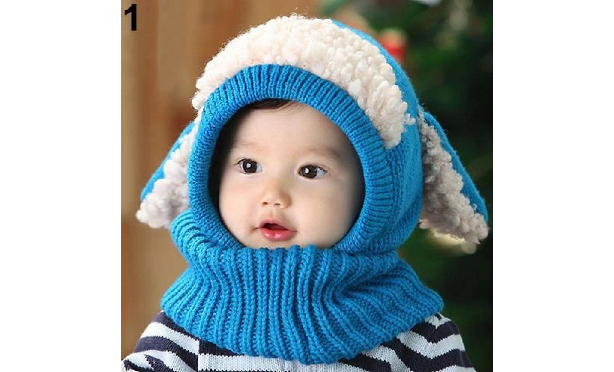 bébé, bambin, enfants, hiver, bonnet mignon, bonnet chaud, écharpe à capuchon, oreille tricotée, bonnet bleu